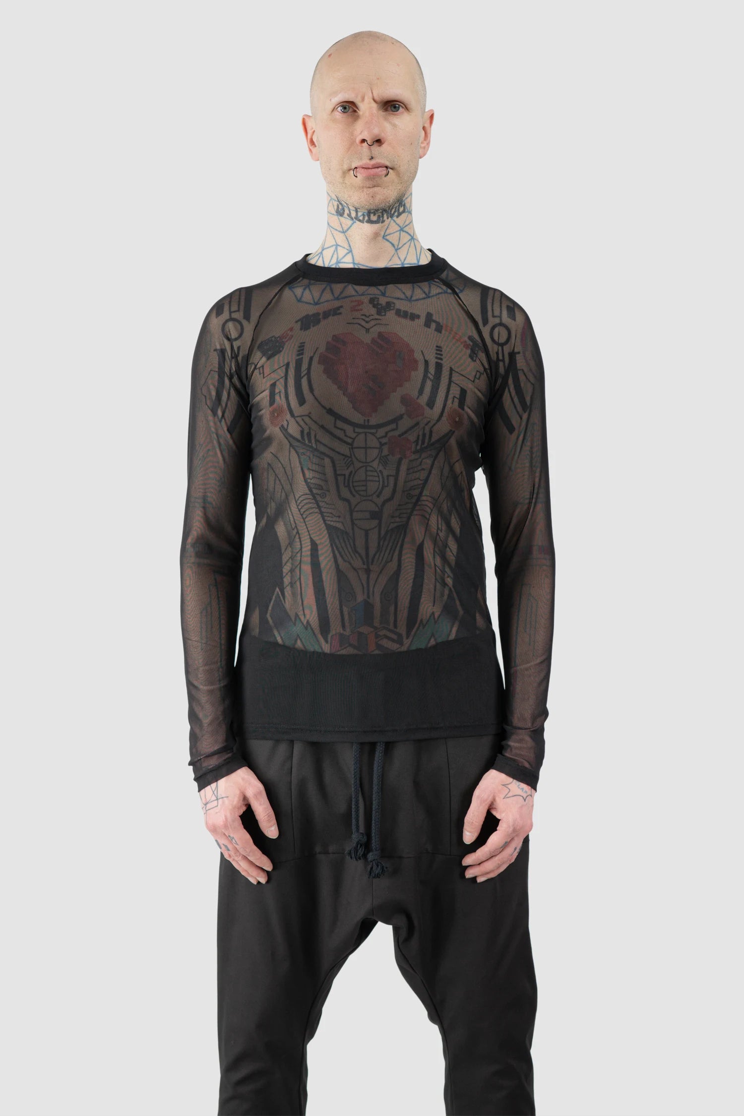 Obectra - Men’s Black Mesh Raglan Long Sleeve model front view