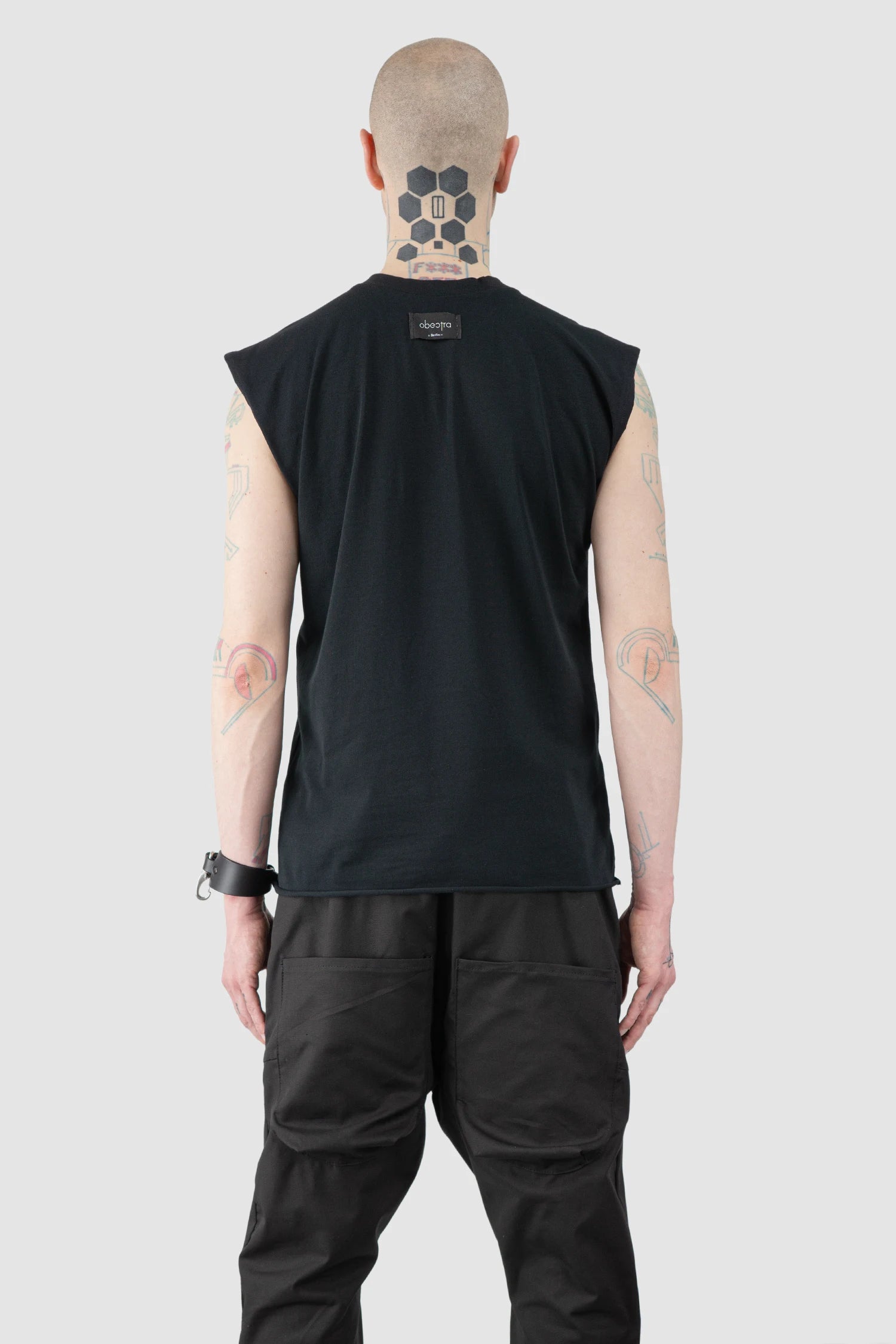 Obectra - Men’s Black Relaxed Cotton Blend Tank Top model back view