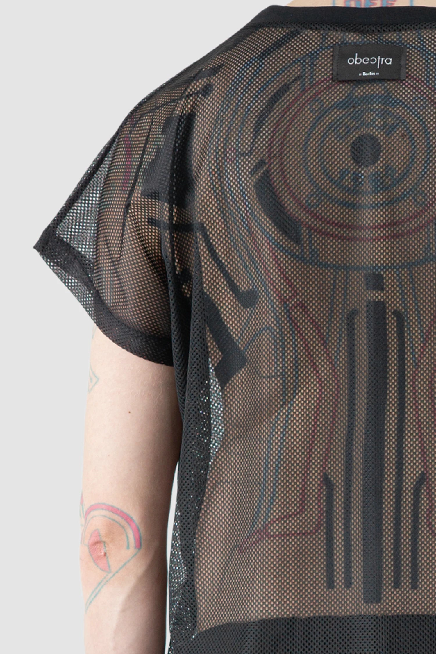 Obectra - Men’s Black Relaxed Mesh T-Shirt back detail view