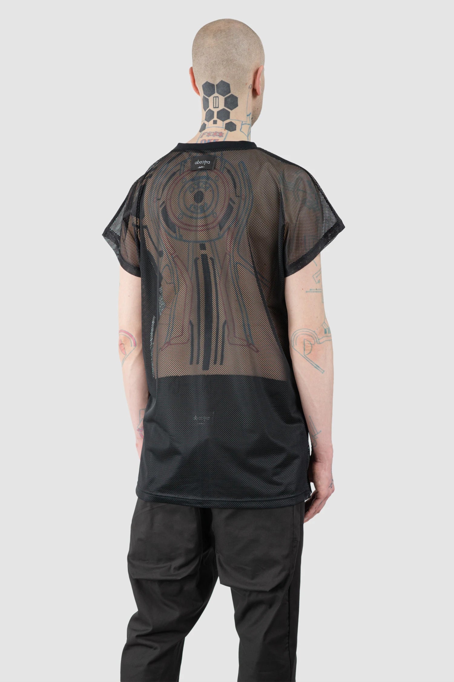 Obectra - Men’s Black Relaxed Mesh T-Shirt model back side view