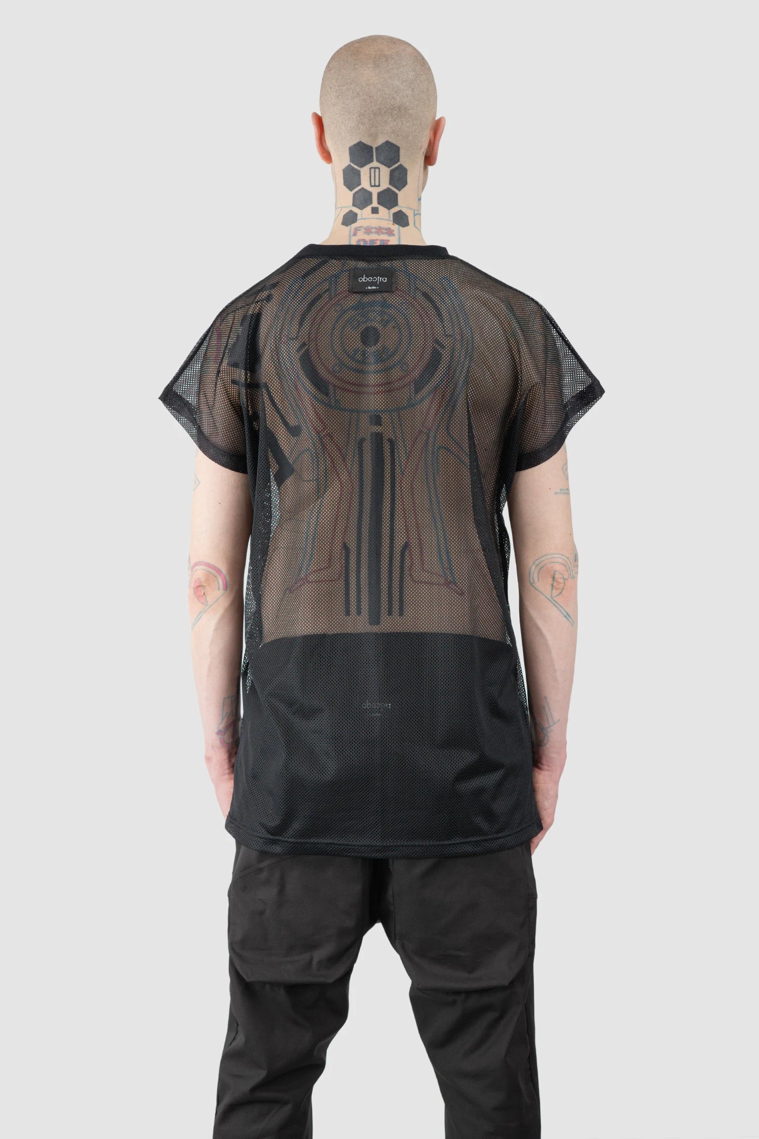 Obectra - Men’s Black Relaxed Mesh T-Shirt model back view