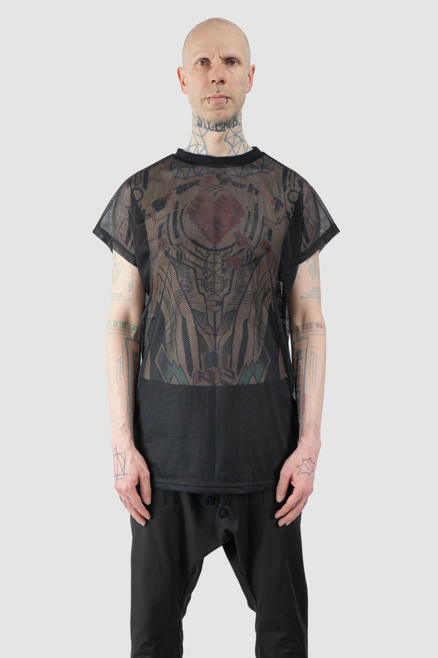 Obectra - Men’s Black Relaxed Mesh T-Shirt model front view