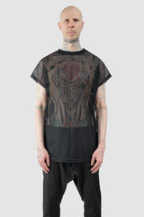 Obectra - Men’s Black Relaxed Mesh T-Shirt model front view