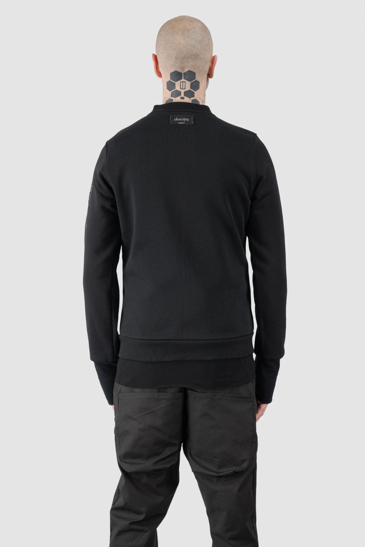 Obectra - Men’s Black Stretch Cotton Blend Bomber Jacket model back view