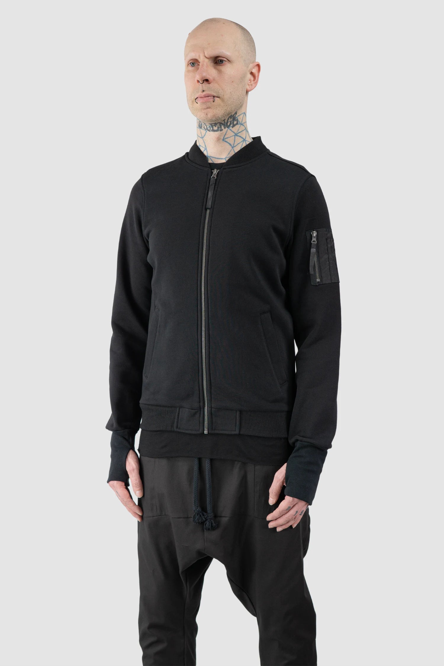 Obectra - Men’s Black Stretch Cotton Blend Bomber Jacket model front side view