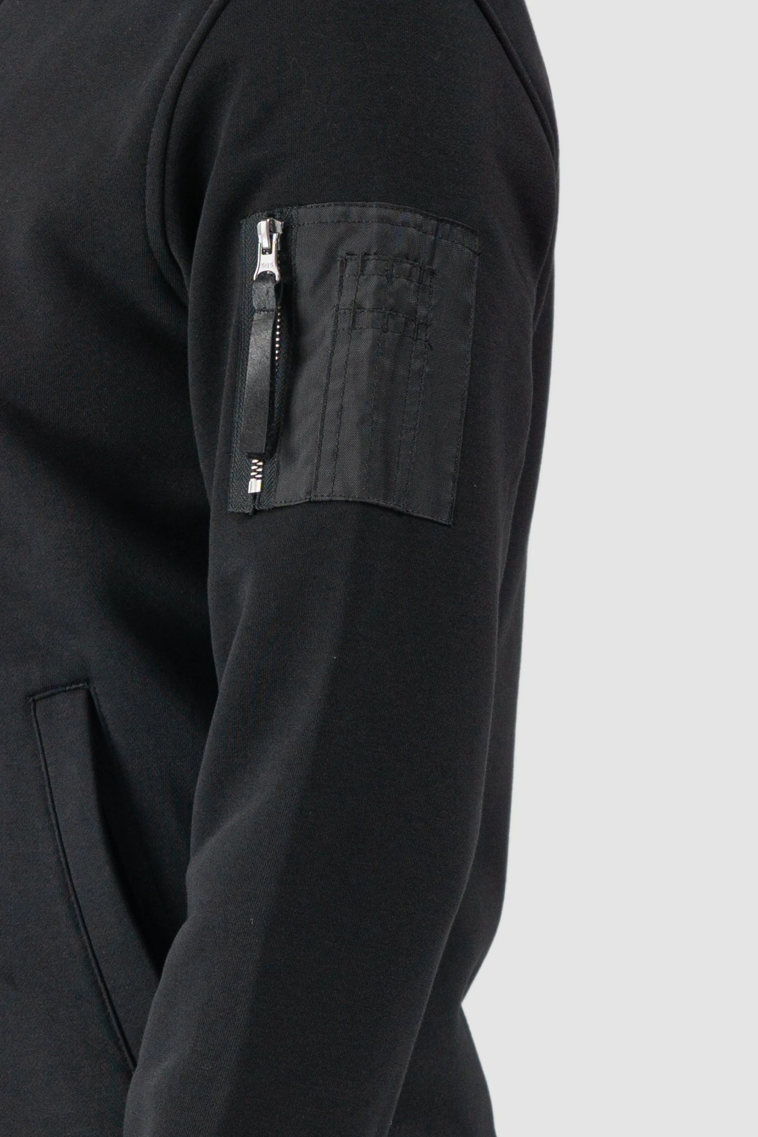 Obectra - Men’s Black Stretch Cotton Blend Bomber Jacket pocket detail view