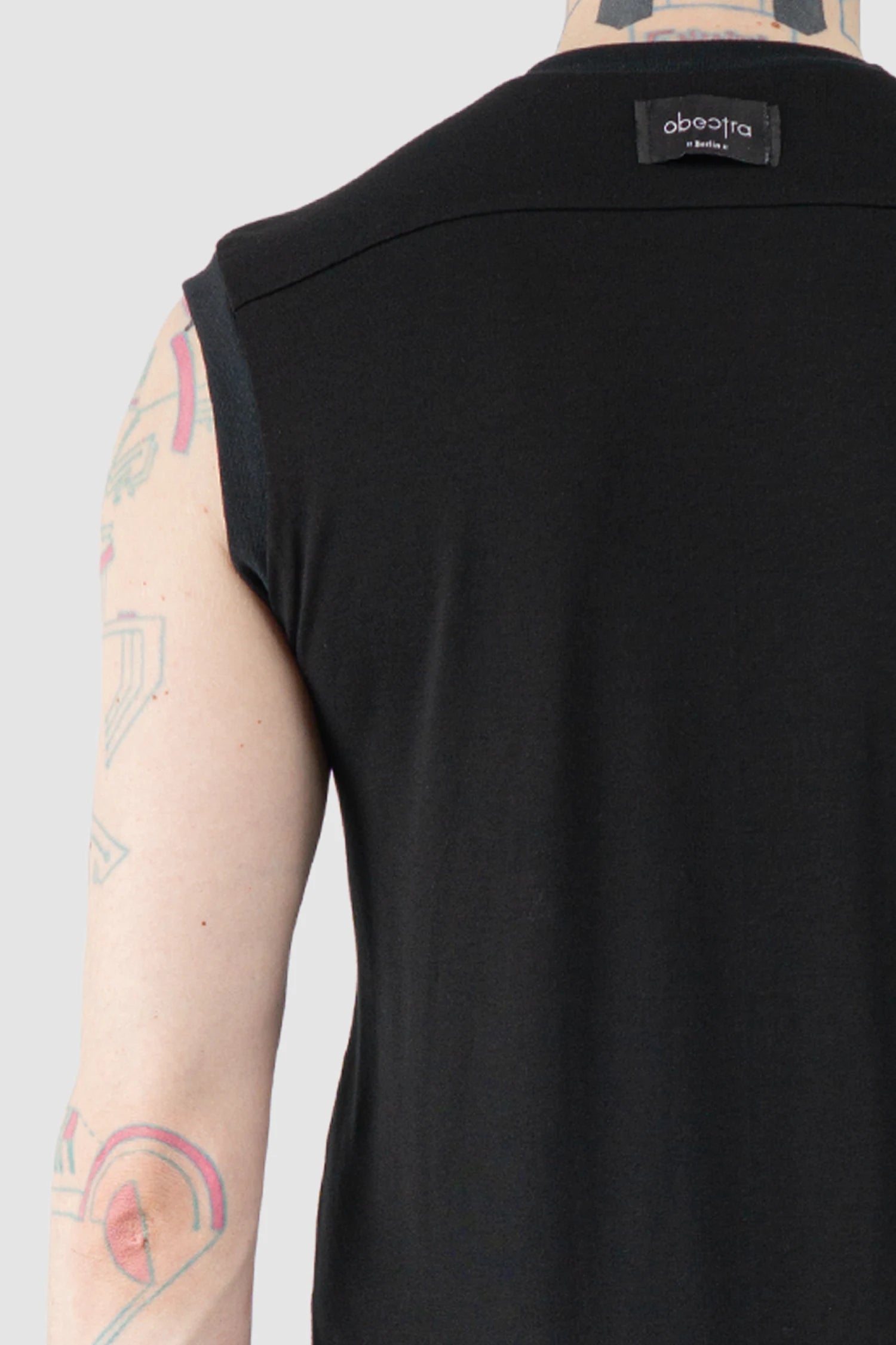 Obectra - Men’s Black Viscose Blend Line Tank Top back detail view