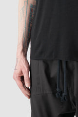 Obectra - Men’s Black Viscose Blend Line Tank Top hem detail view
