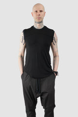 Obectra - Men’s Black Viscose Blend Line Tank Top model relaxed view