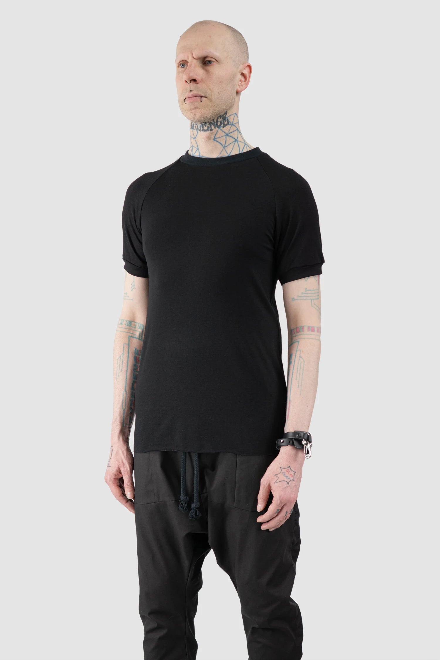 Obectra - Men’s Black Viscose Blend Raglan T-Shirt model front side view