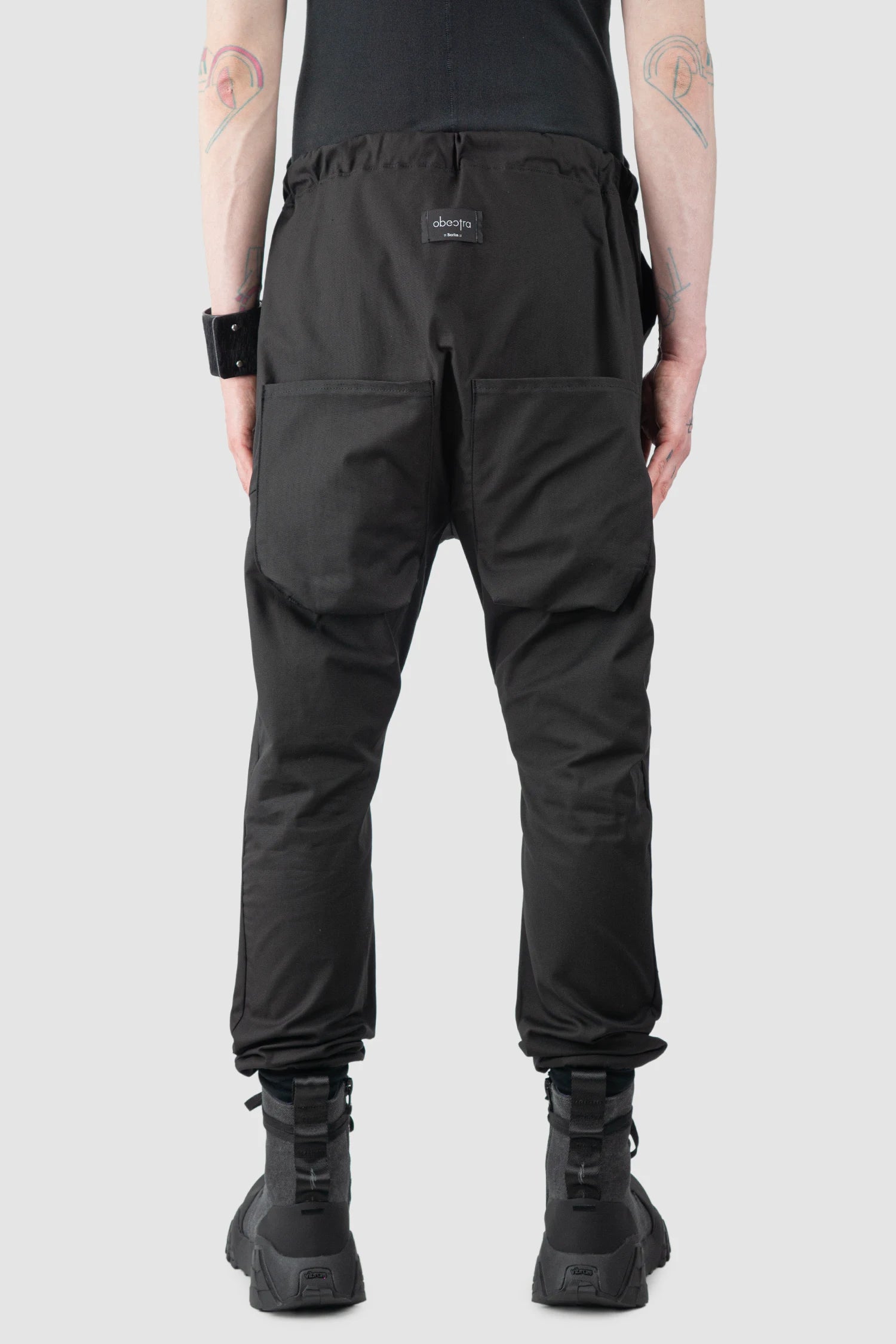Obectra - Men’s Black Low Crotch Cotton Twill Jogging Trousers model back view