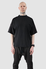 Obectra - Men’s Black Oversized Shoulder Panel Viscose T-Shirt model front view