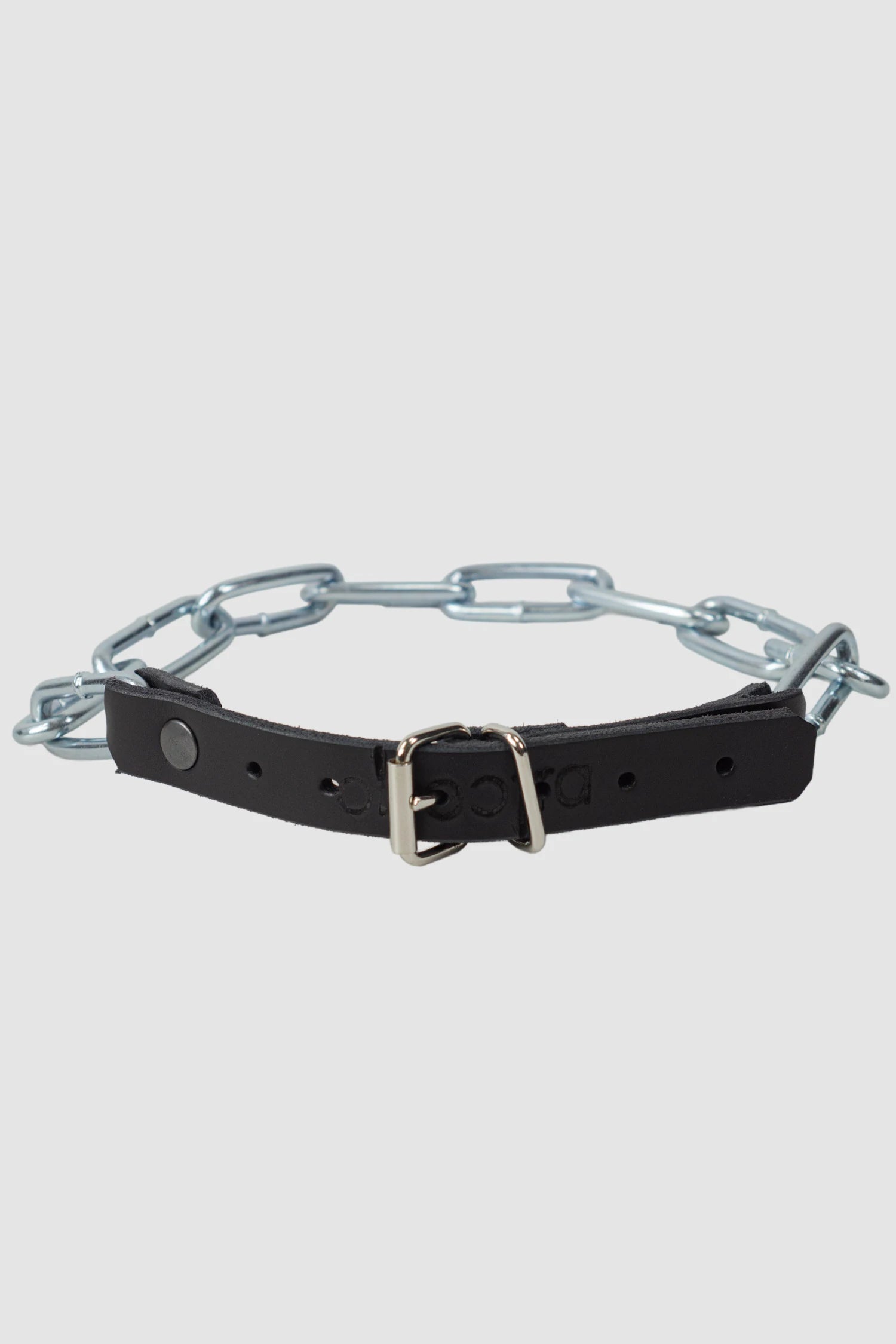 Obectra - Men’s Silver Chain Choker with Leather Buckle item back view