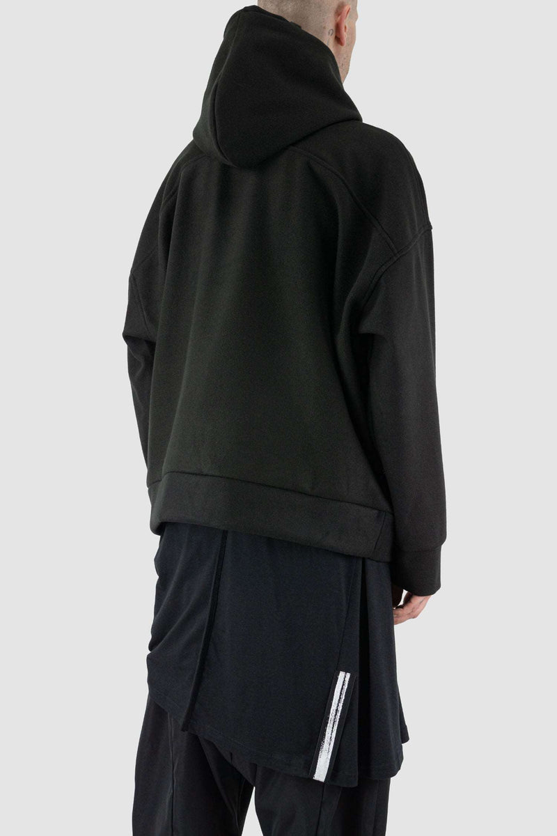 Back view of Black Oversized Hooded Sweater for Men with kangaroo pockets, LA HAINE INSIDE US
