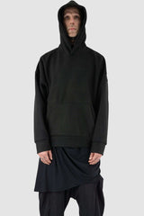 Front view of Black Oversized Hooded Sweater for Men with kangaroo pockets, LA HAINE INSIDE US