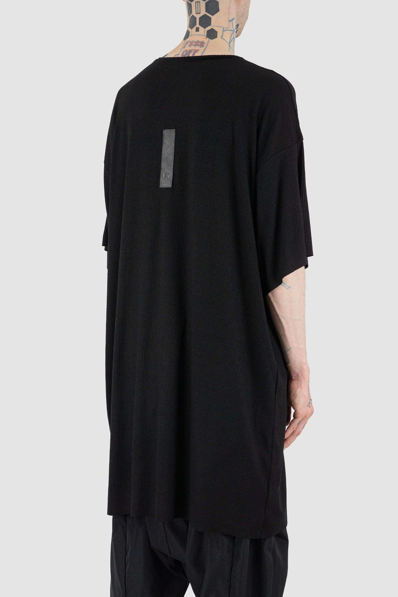 Back View of Oversized Ribbed Elliut Tee with Vegan Leather Label by UY Studio