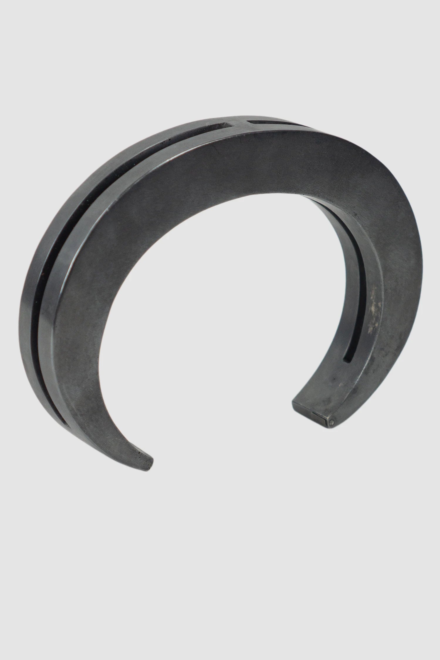 Parts of Four - Black Acid Silver Plated Brass Crescent Crevice Bracelet 15 mm - front left view