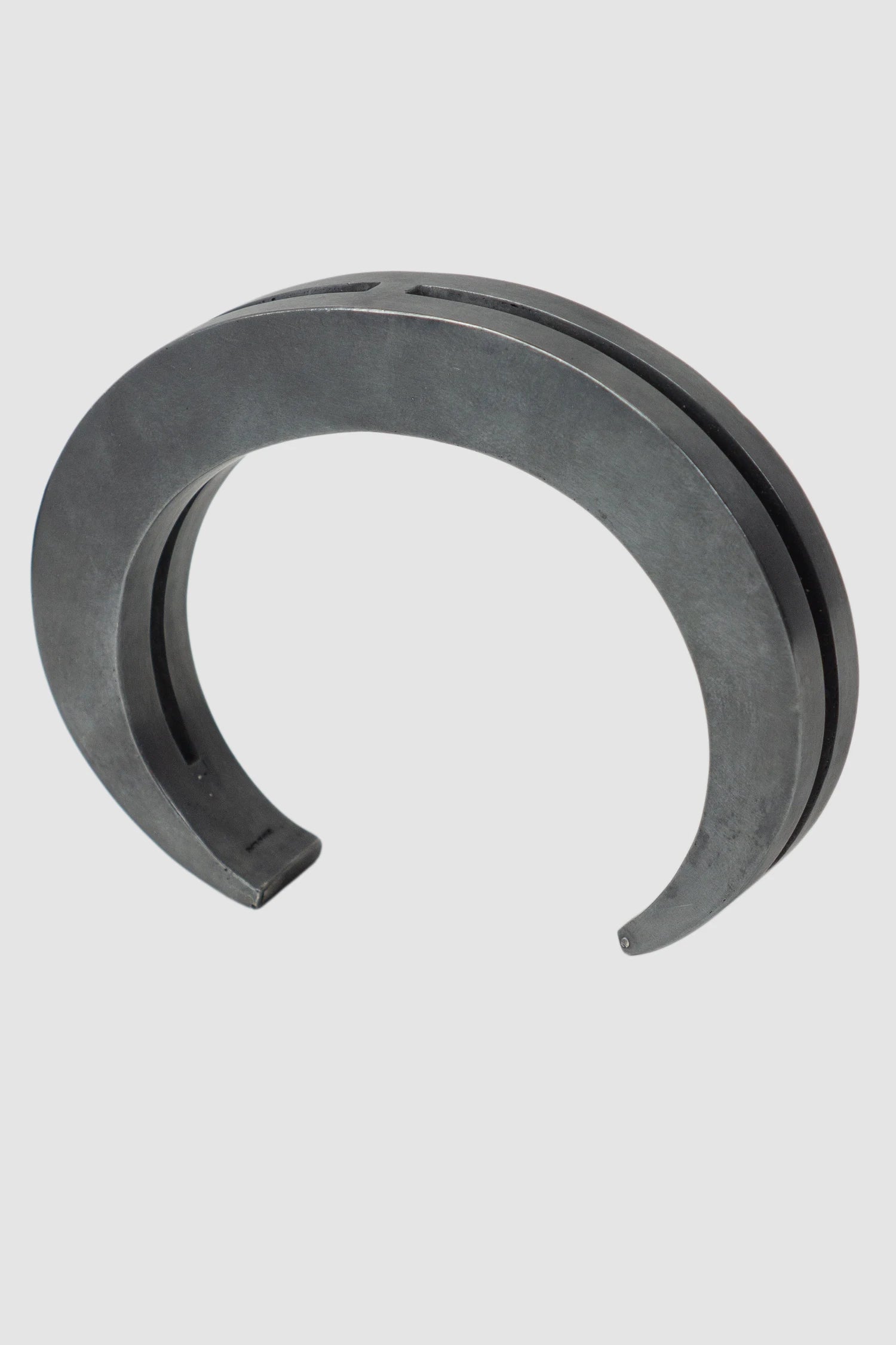Parts of Four - Black Acid Silver Plated Brass Crescent Crevice Bracelet 15 mm - front right view - MONO-KROM Gallery