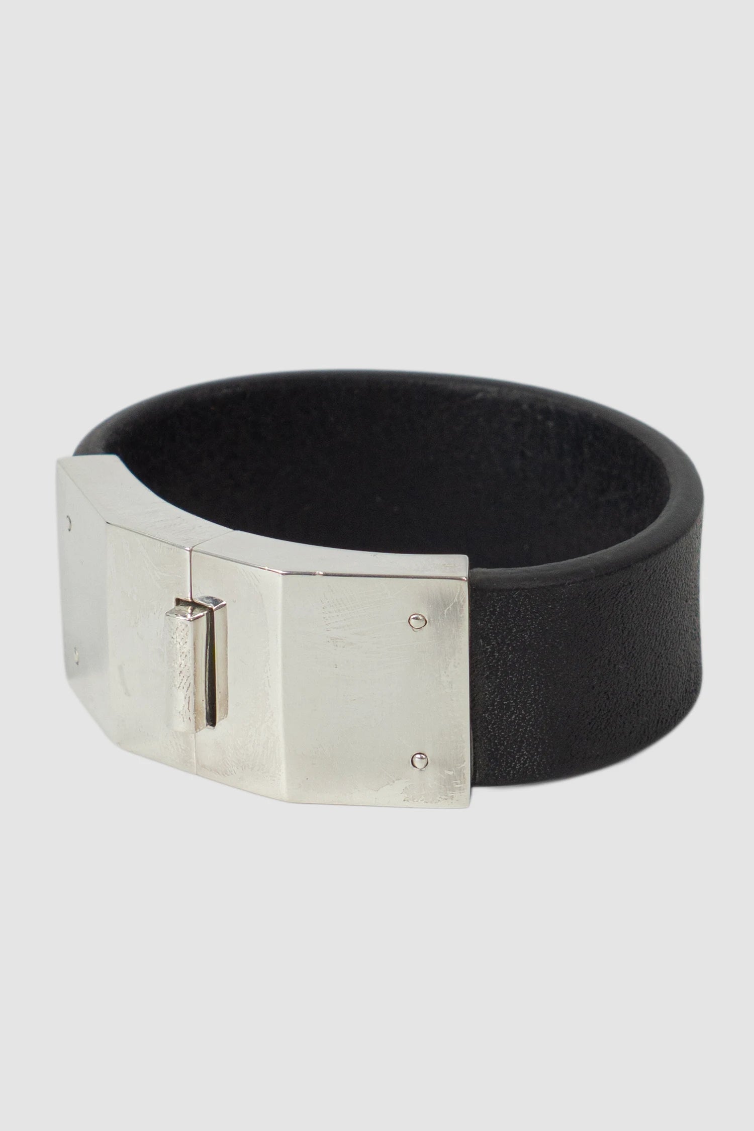 Parts of Four - Black Buffalo Leather Silver Box Lock Bracelet 25 mm - front left view