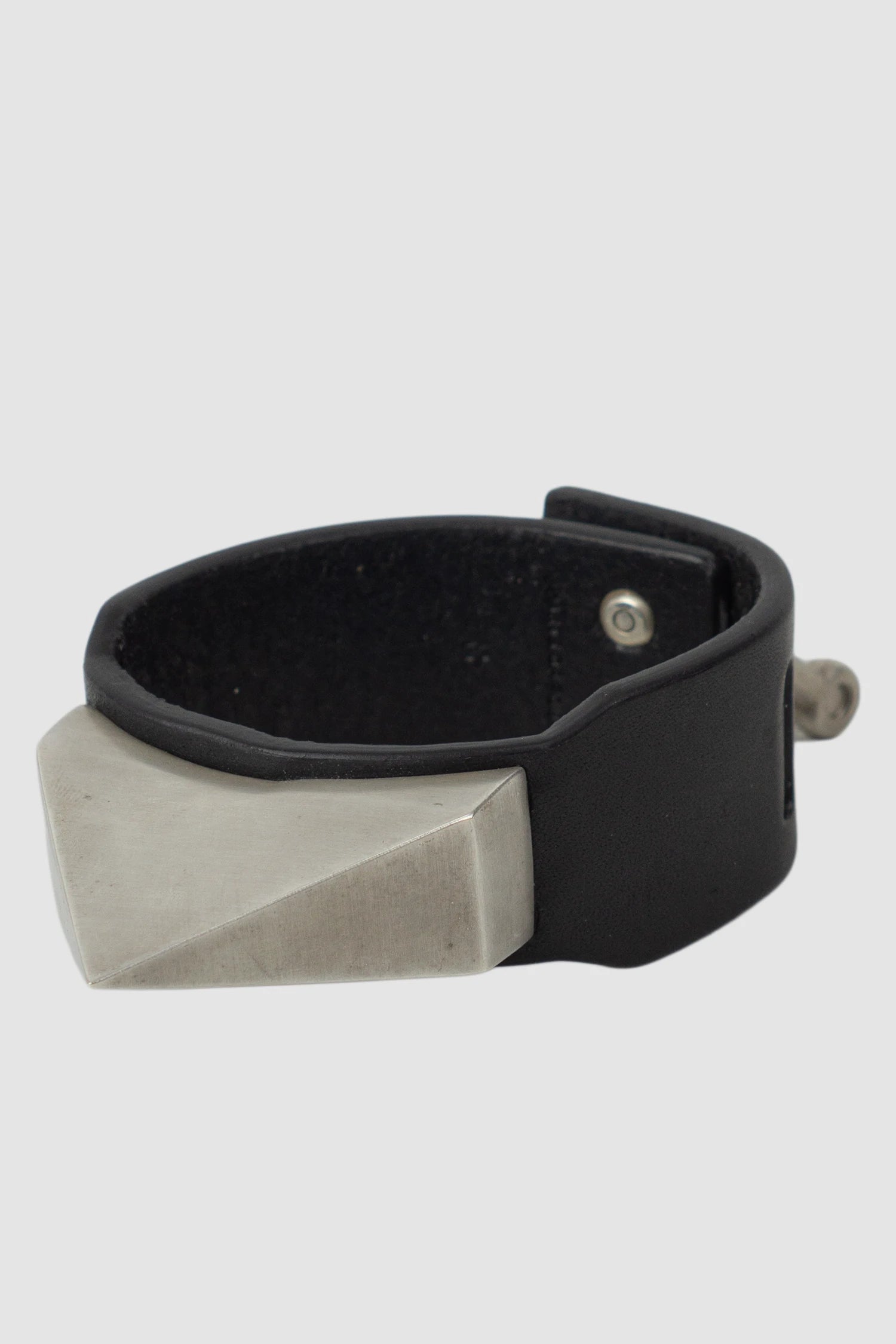 Parts of Four - Black Leather Silver Plated Mega Pyramid Bracelet 30 mm - front left view