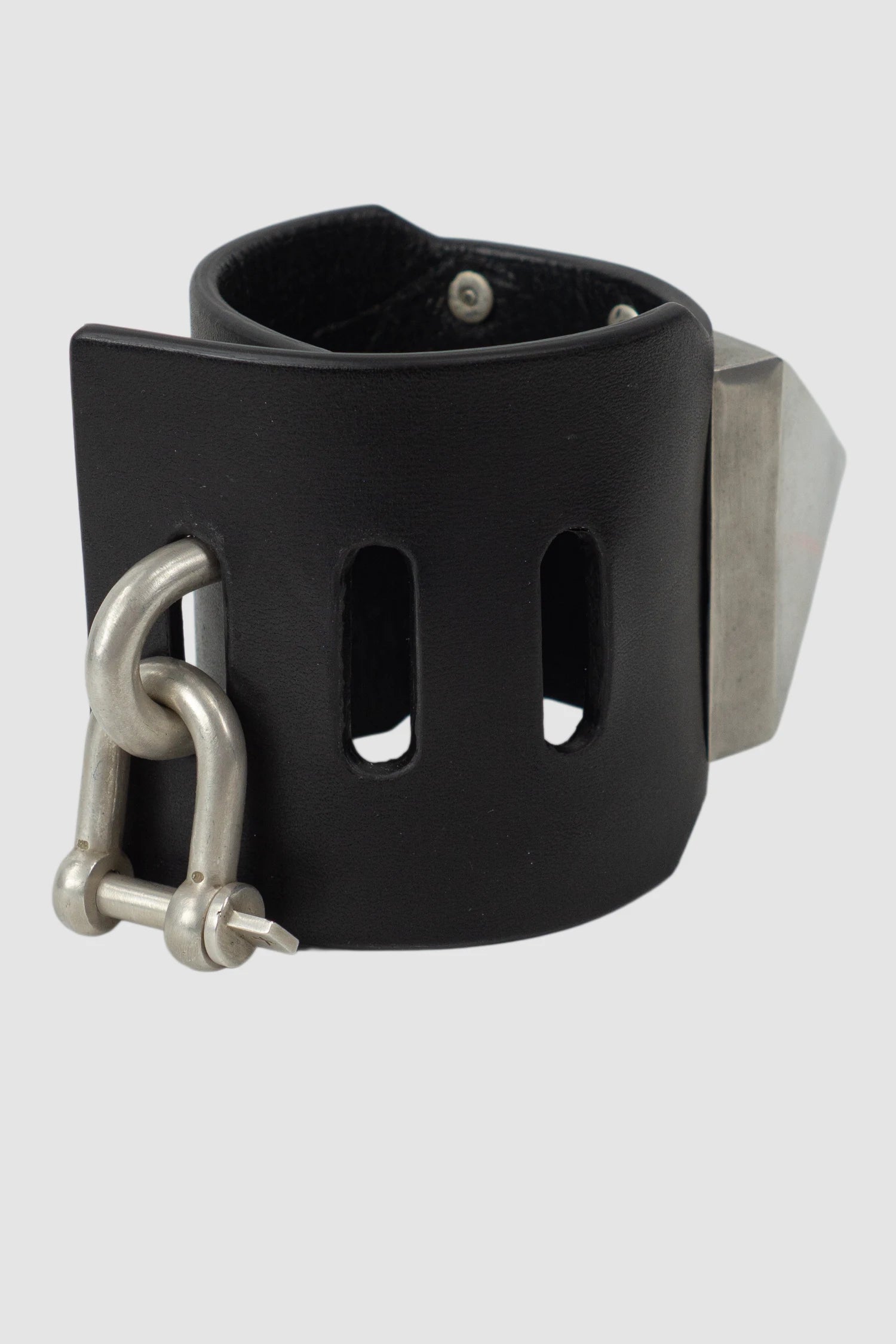 Parts of Four - Black Leather Silver Plated Mega Pyramid Bracelet 70 mm - back right view