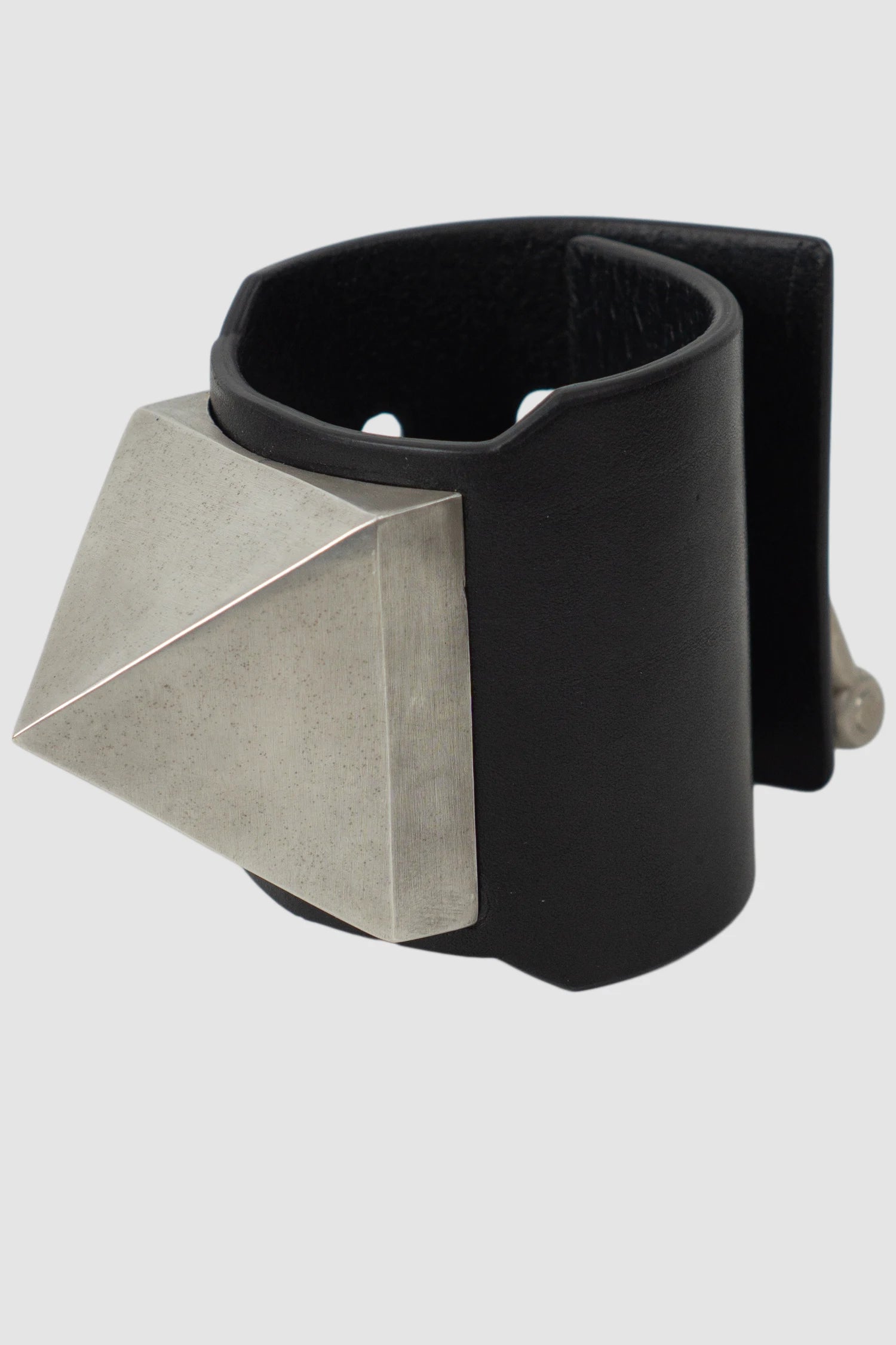 Parts of Four - Black Leather Silver Plated Mega Pyramid Bracelet 70 mm - front left view