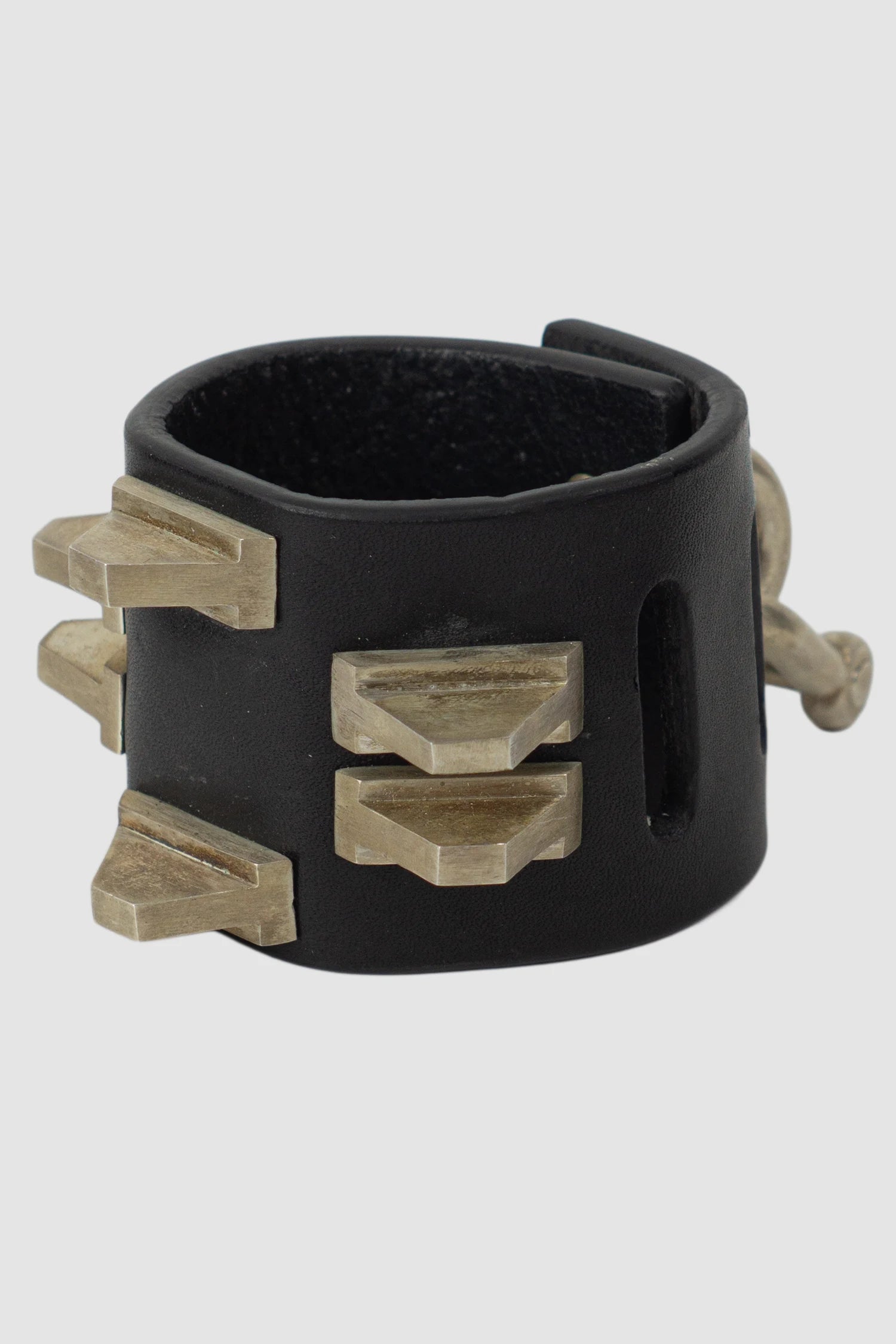 Parts of Four - Black Leather Sterling Silver Pyramid Stud Bracelet 50 mm - front left view
