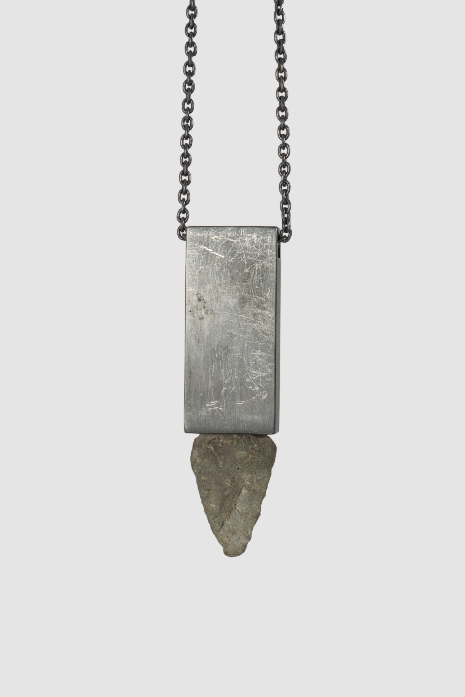 Parts of Four - Black Sterling Silver Arrowhead Amulet Cuboid Necklace - detail view - MONO-KROM Gallery