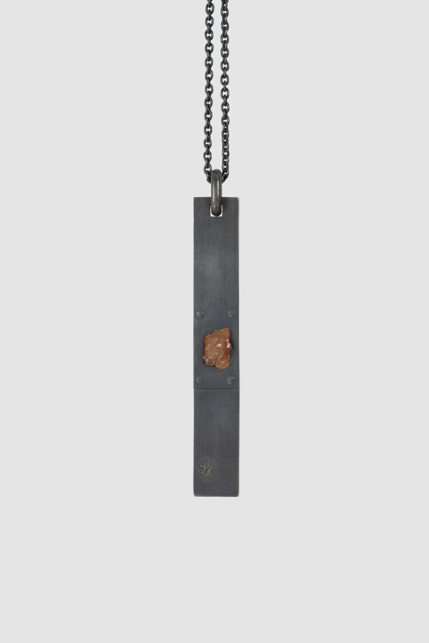 Parts of Four - Black Sterling Silver Peach Quartz Amulet Necklace - detail view - MONO-KROM Gallery