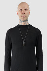 Parts of Four - Black Sterling Silver Smoky Quartz Talisman Necklace - Model front view - MONO-KROM Gallery