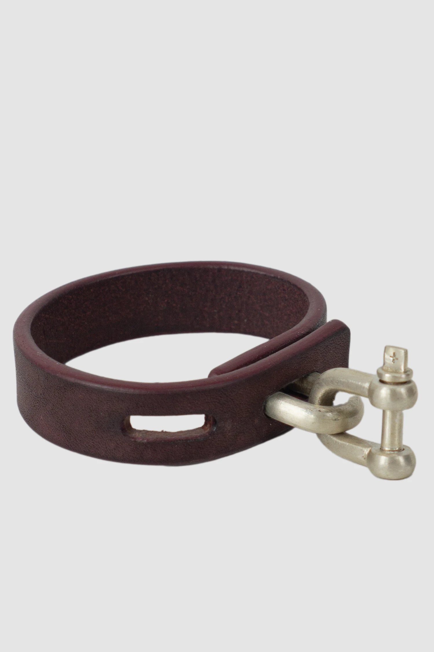 Parts of Four - Burgundy Leather Sterling Silver Restraint Charm Bracelet 15 mm - front right view - MONO-KROM Gallery