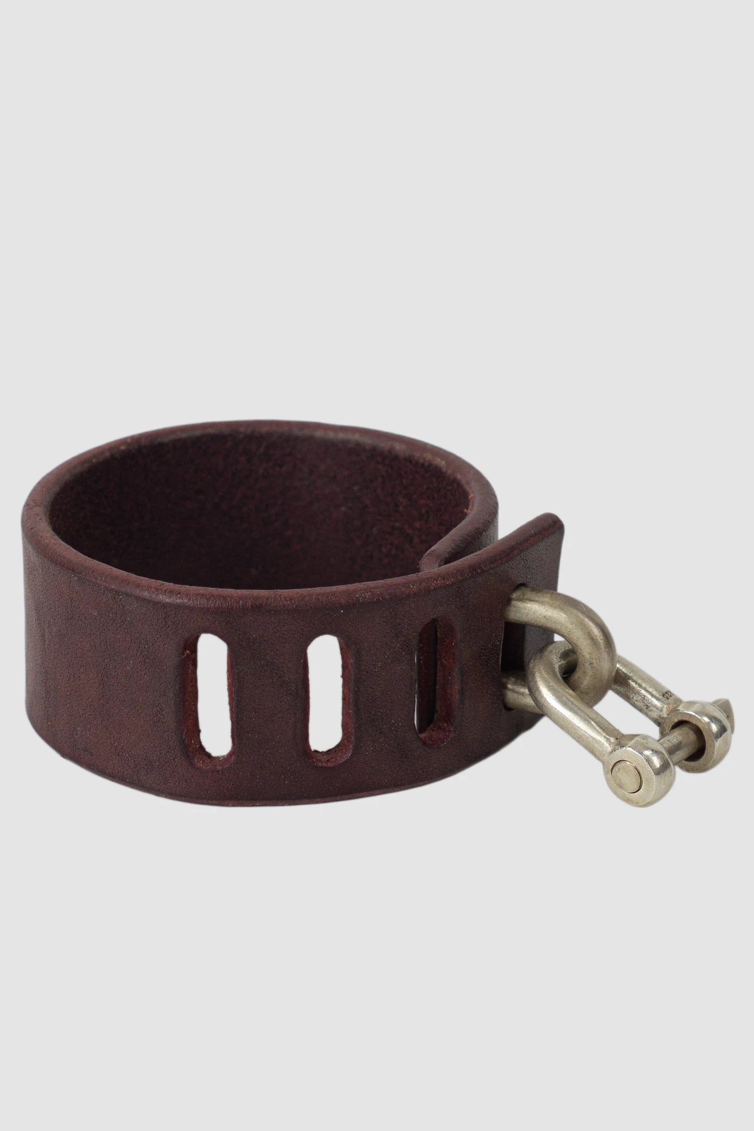 Parts of Four - Burgundy Leather Sterling Silver Restraint Charm Bracelet 30 mm - front right view - MONO-KROM Gallery