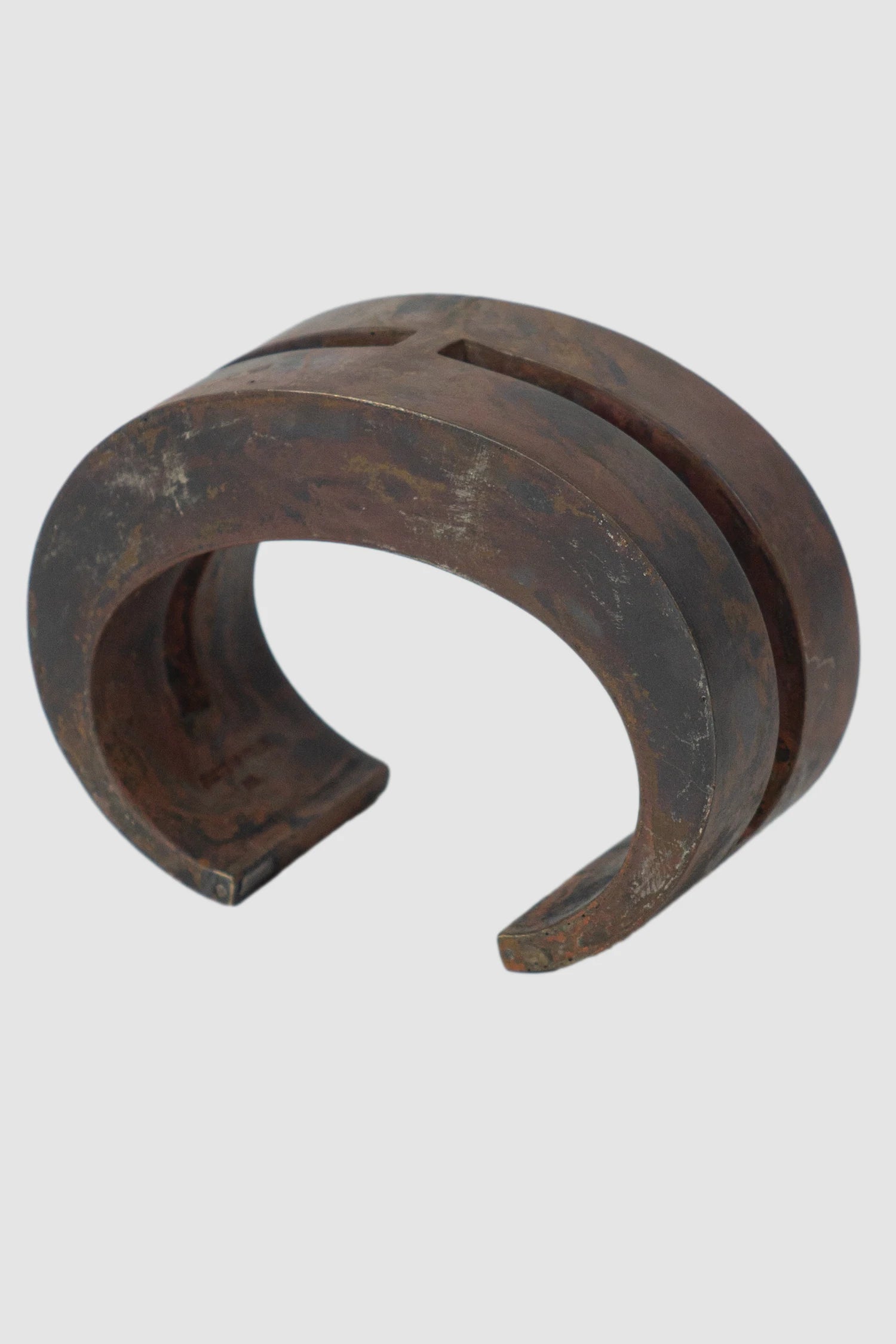 Parts of Four - Dirty Brass Crescent Crevice Bracelet 30 mm - front right view - MONO-KROM Gallery