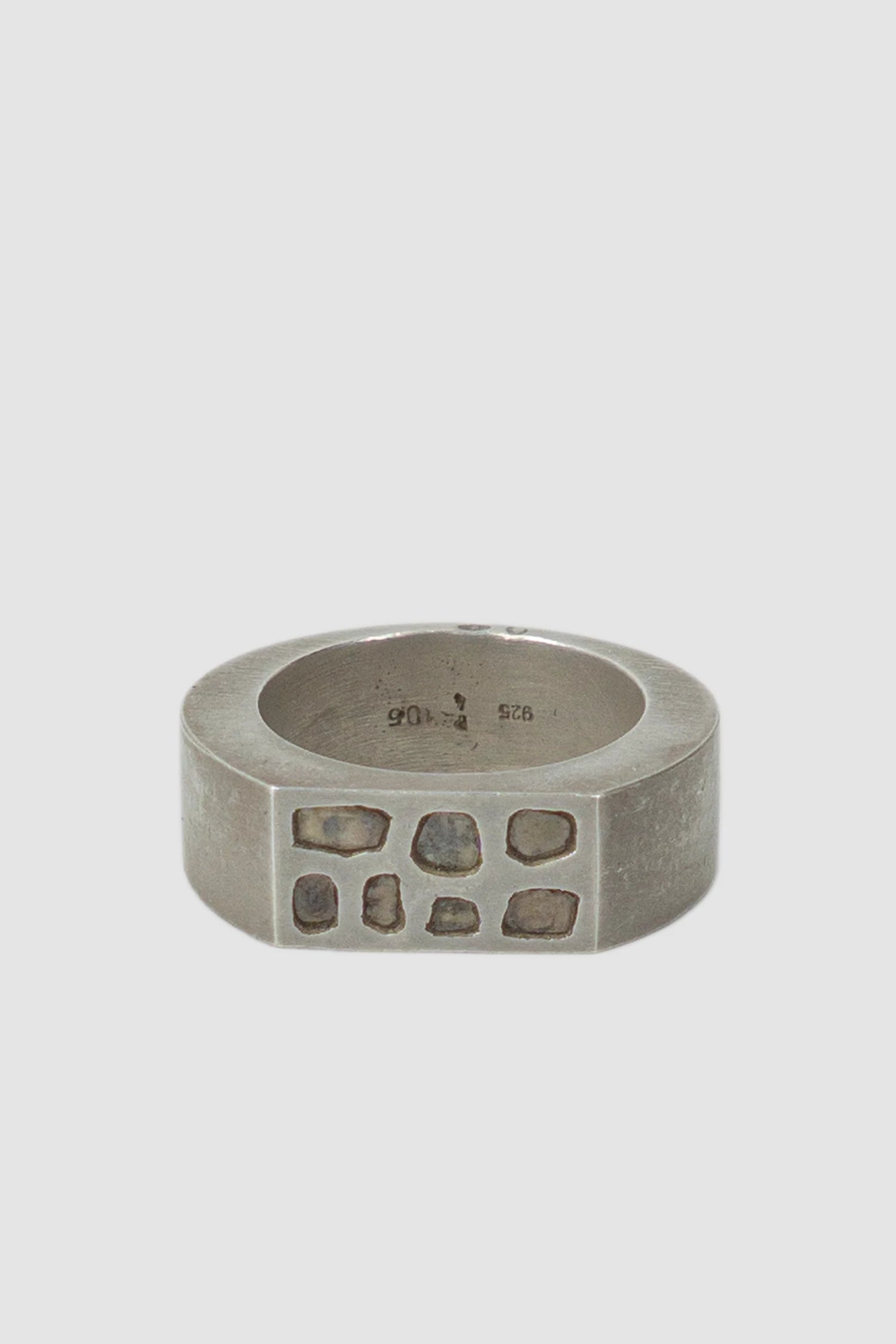 Parts of Four – Dirty Silver Rough Diamond Mega Pavé Crescent Ring 9 mm - flat view - MONO-KROM Gallery