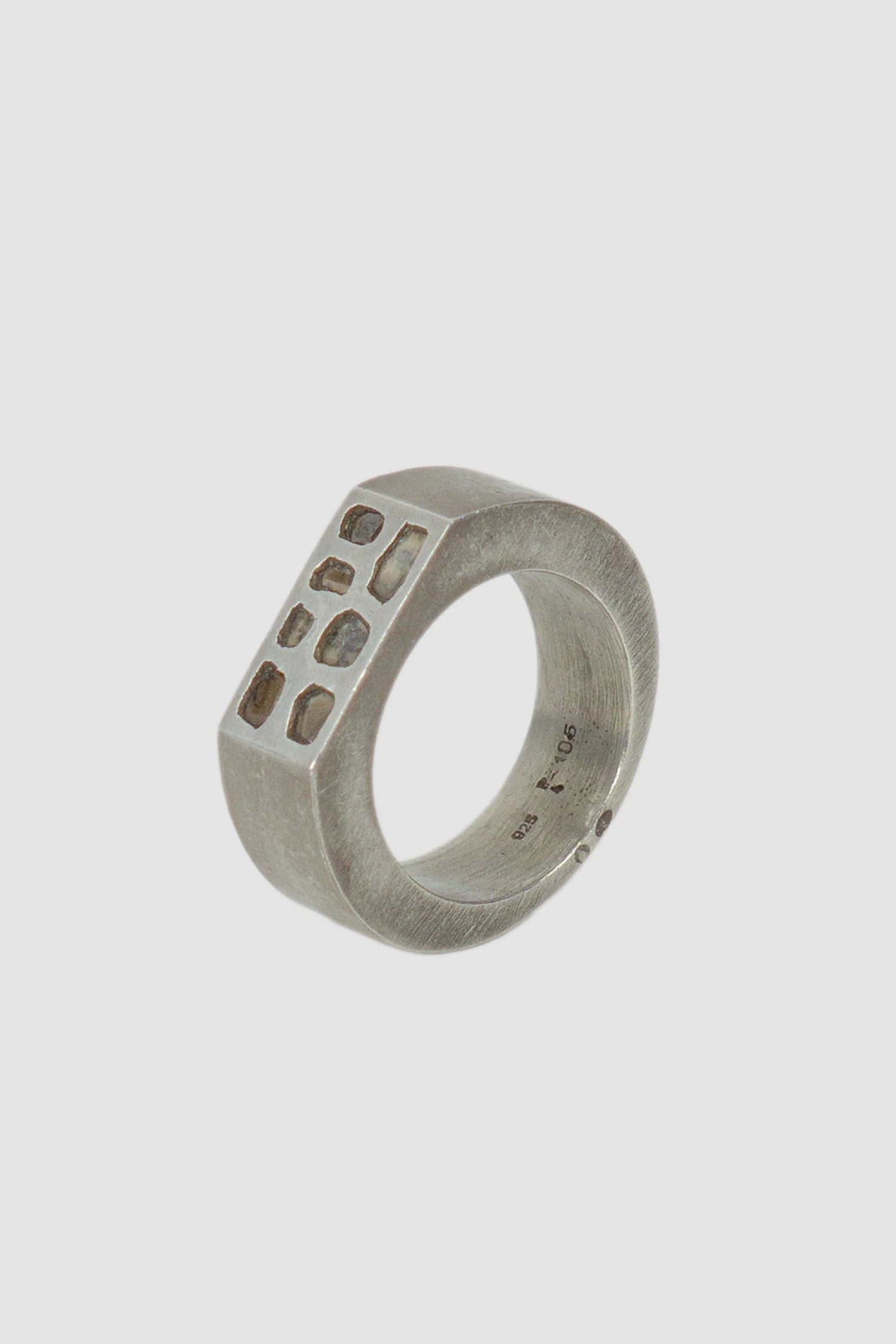 Parts of Four – Dirty Silver Rough Diamond Mega Pavé Crescent Ring 9 mm - Standing left view