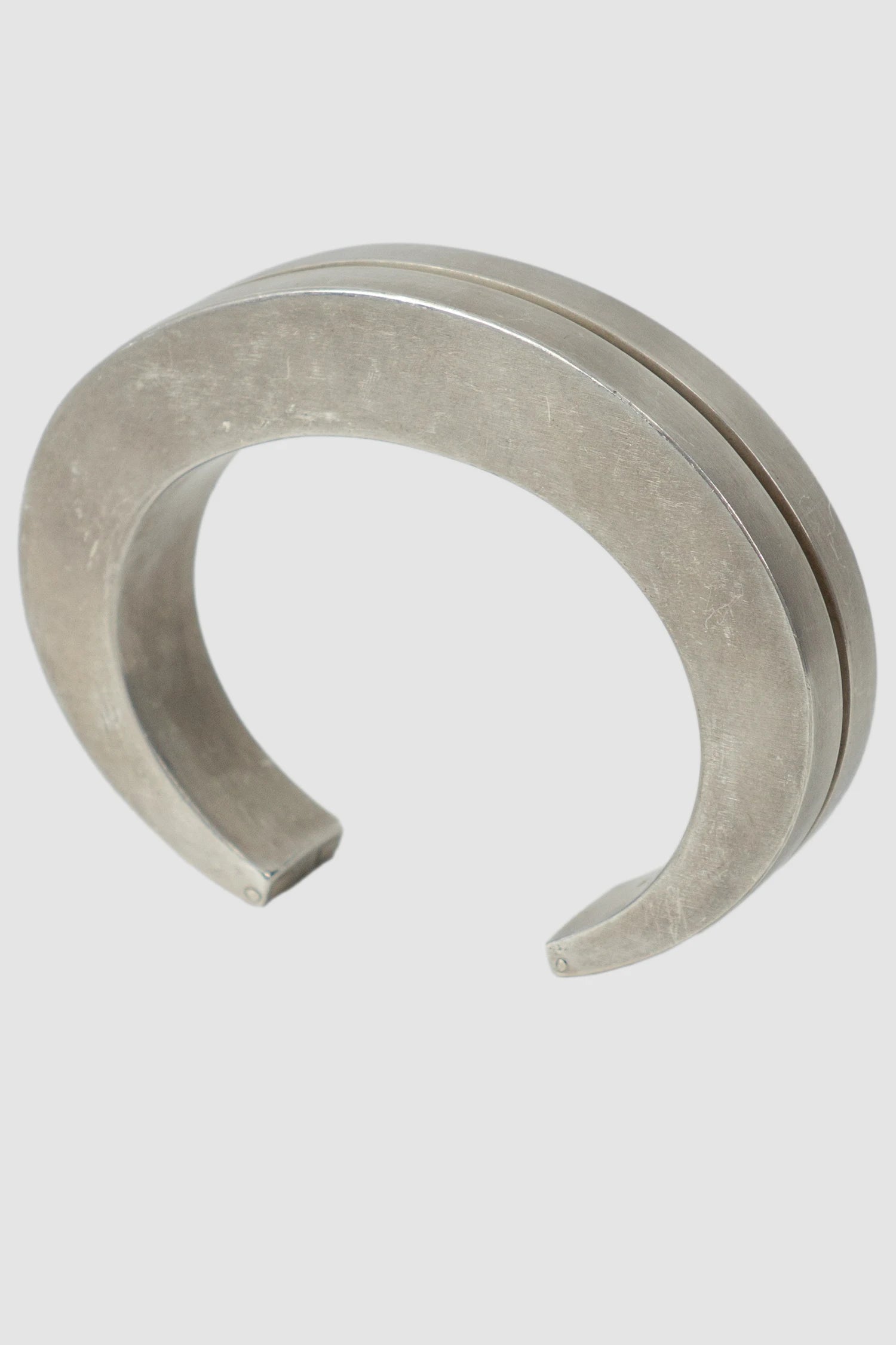 Parts of Four - Dirty Sterling Silver Crescent Crevice Bracelet v2 15 mm - front right view - MONO-KROM Gallery