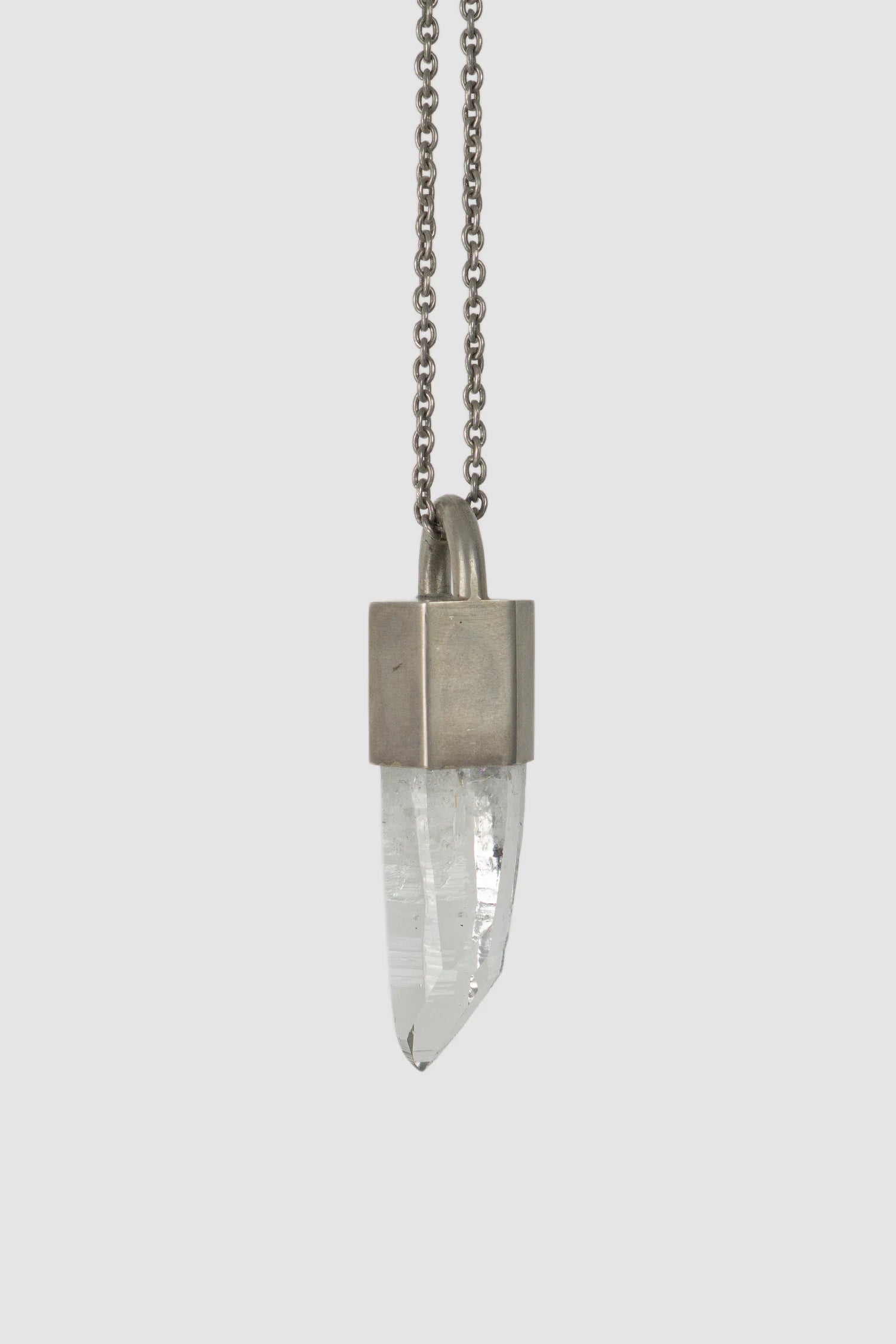 Parts of Four - Dirty Sterling Silver Lemurian Quartz Talisman Necklace - detail view - MONO-KROM Gallery