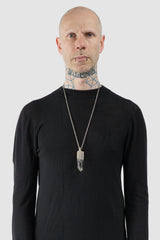 Parts of Four - Dirty Sterling Silver Lemurian Quartz Talisman Necklace - Model front view - MONO-KROM Gallery