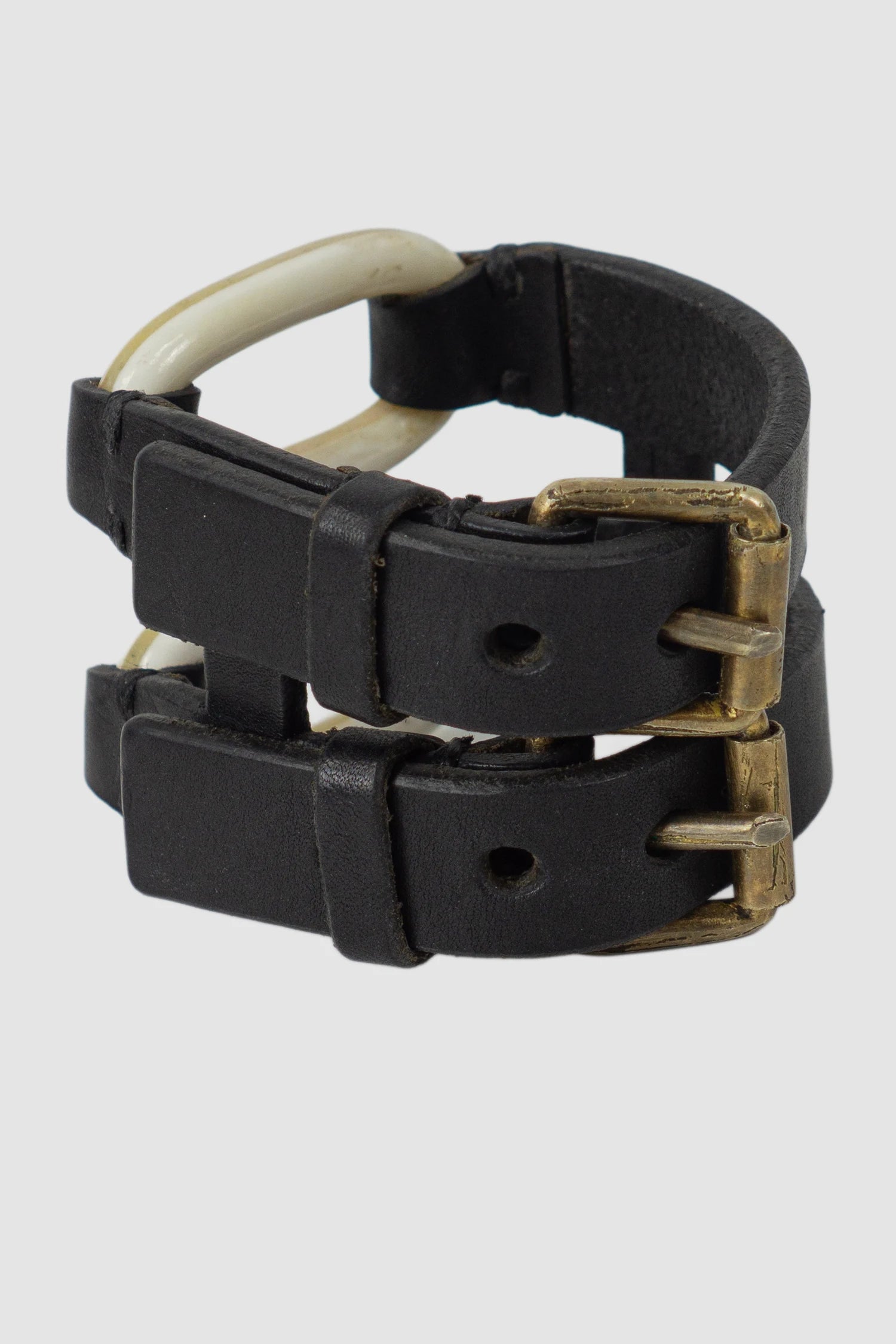 Parts of Four - Matte Bone Brass Leather Link Gauntlet Bracelet 50 mm - back left view