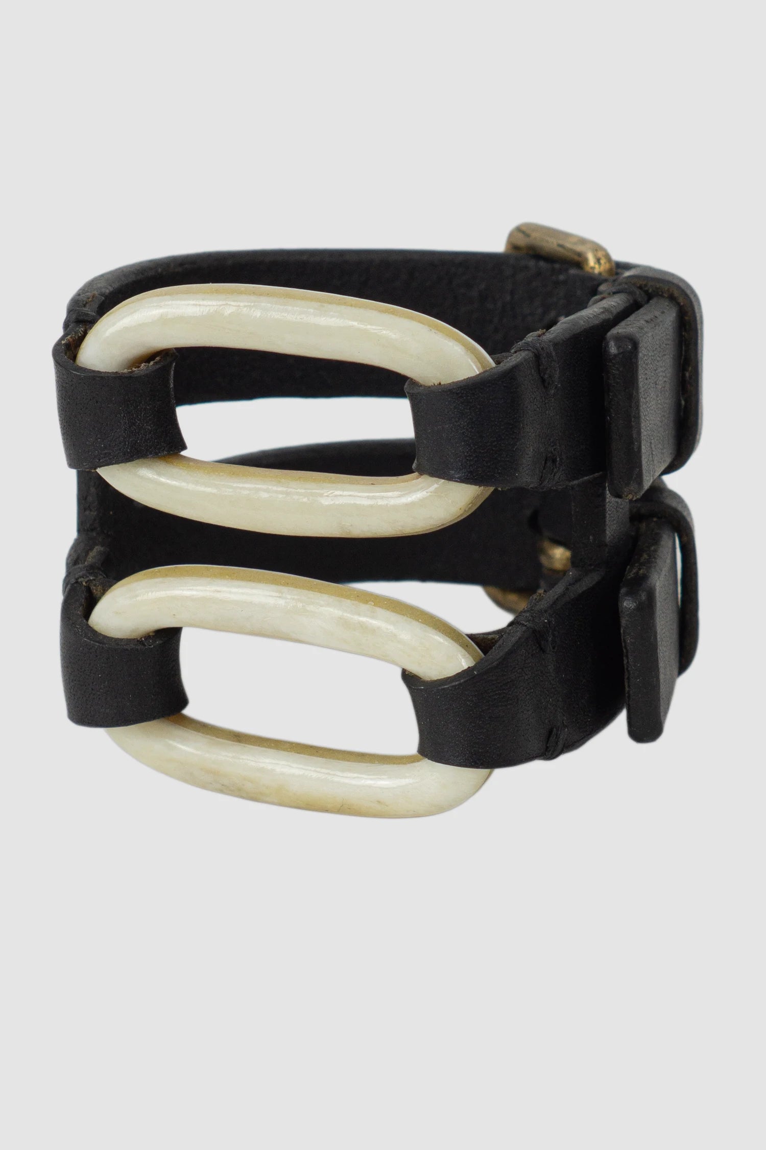 Parts of Four - Matte Bone Brass Leather Link Gauntlet Bracelet 50 mm - front left view