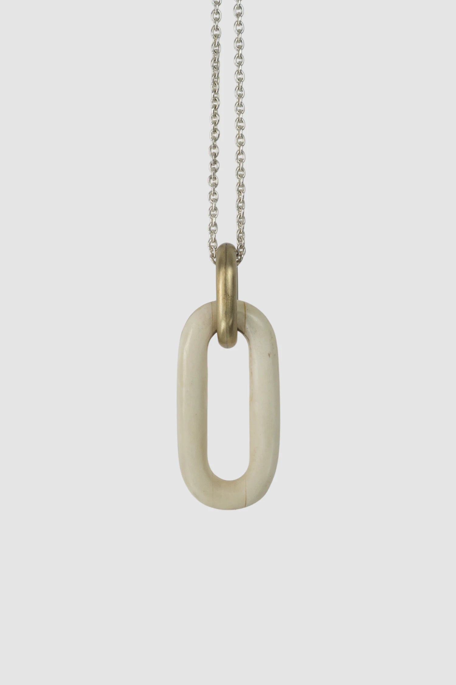 Parts of Four - Matte Bone Sterling Silver Link Charm Necklace - detail view - MONO-KROM Gallery