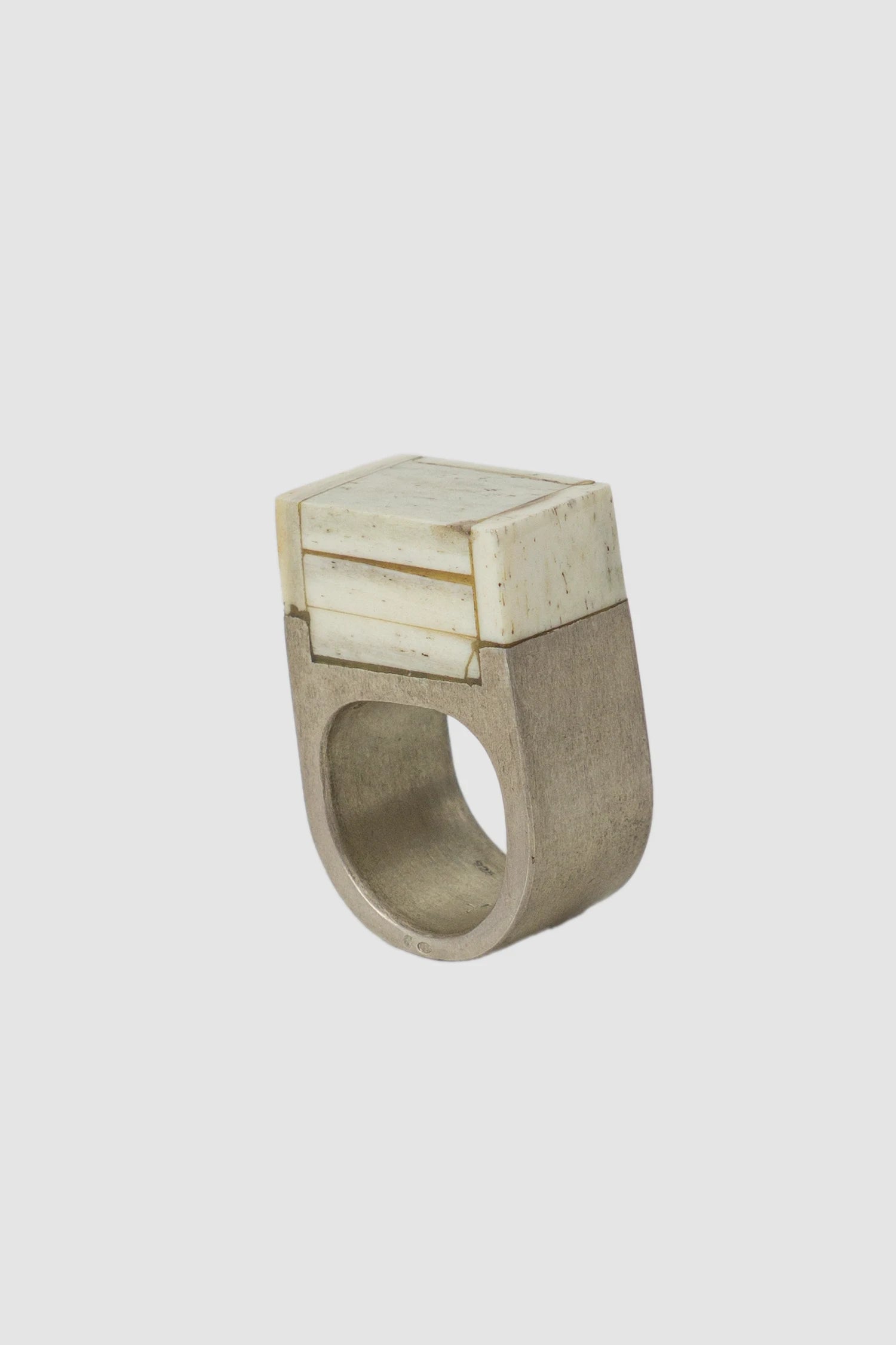 Parts of Four – Matte Sterling Silver Matte Bone Cuboid Plate Ring 17 mm - standing back left view