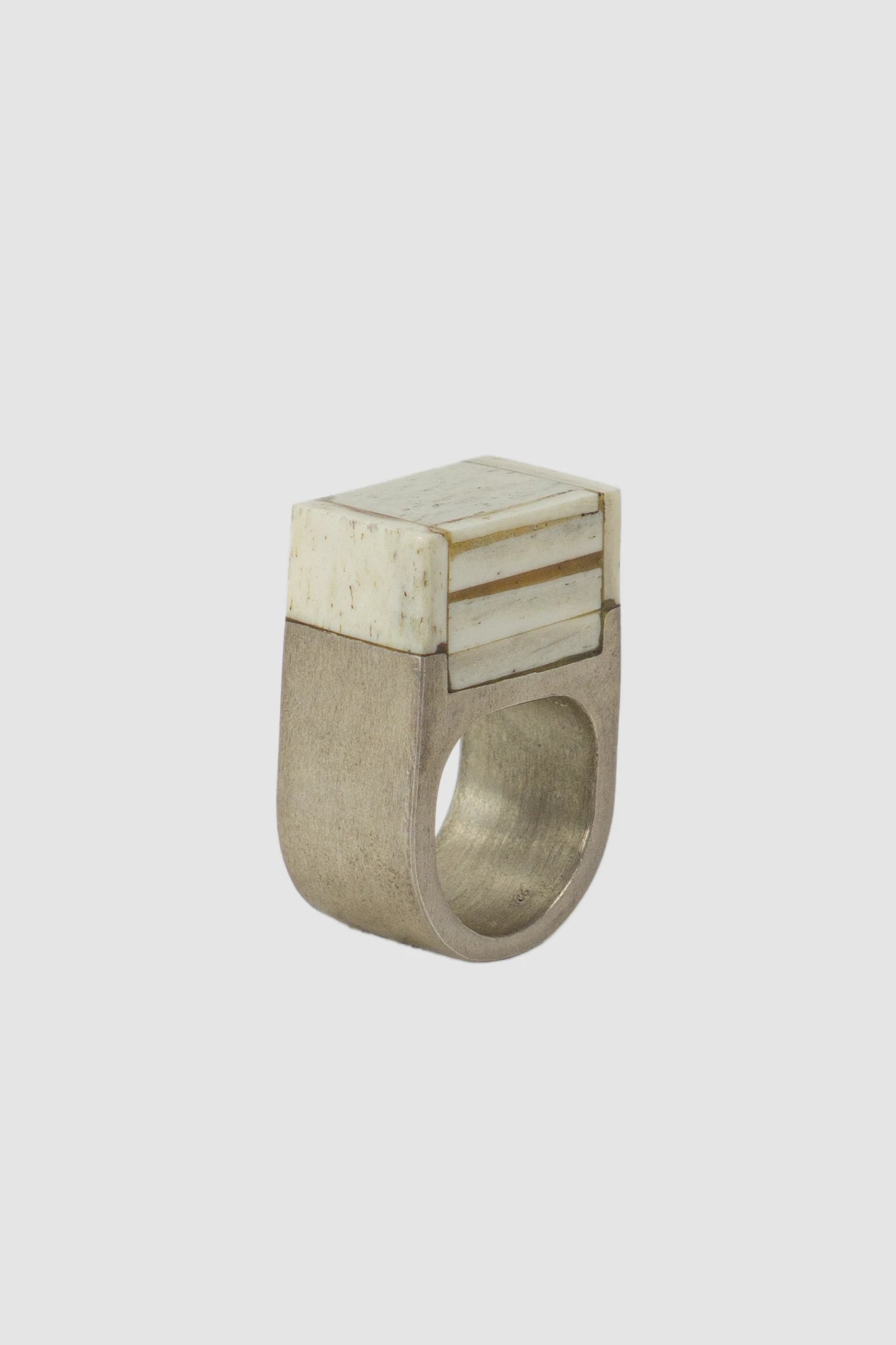 Parts of Four – Matte Sterling Silver Matte Bone Cuboid Plate Ring 17 mm - standing back right view