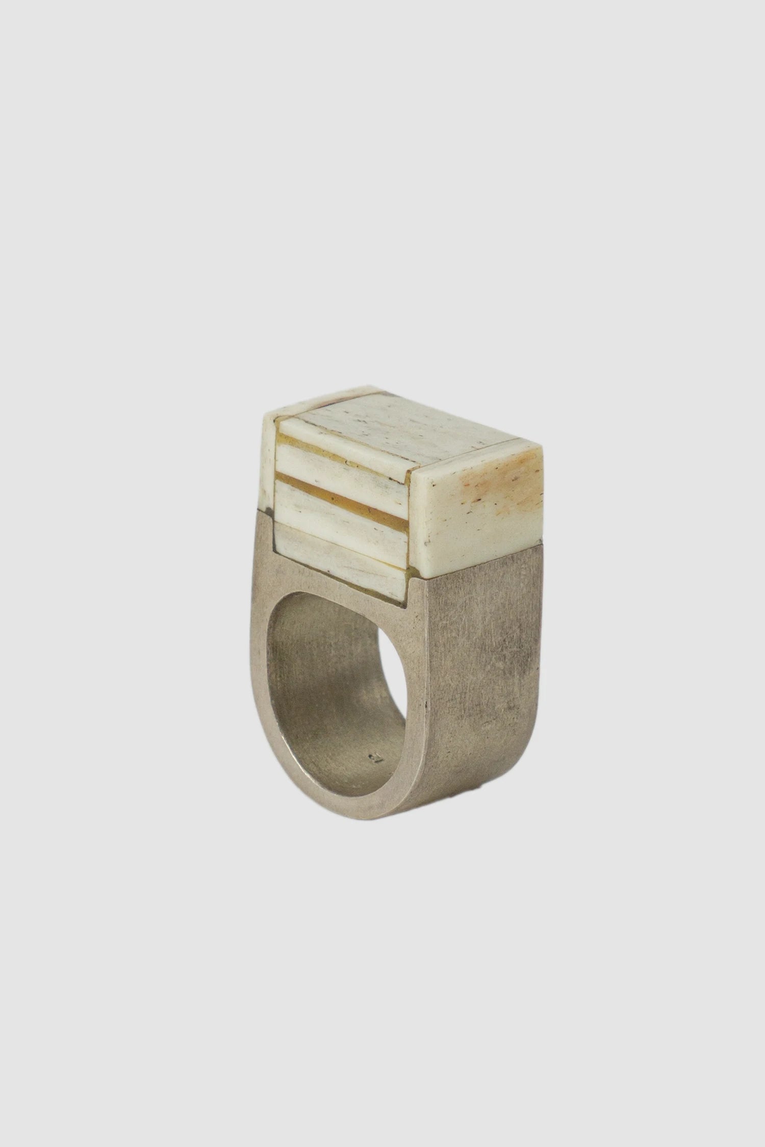 Parts of Four – Matte Sterling Silver Matte Bone Cuboid Plate Ring 17 mm - standing right view