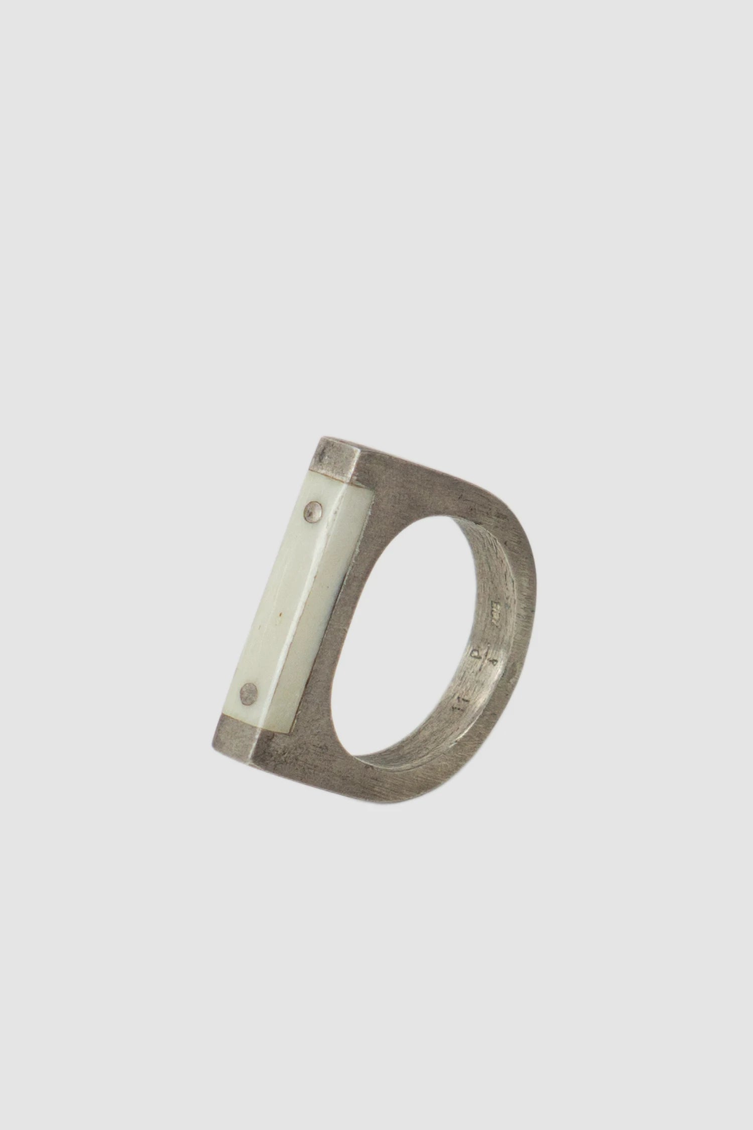 Parts of Four – Matte Sterling Silver Matte Bone Plate Ring 4 mm - standing left view