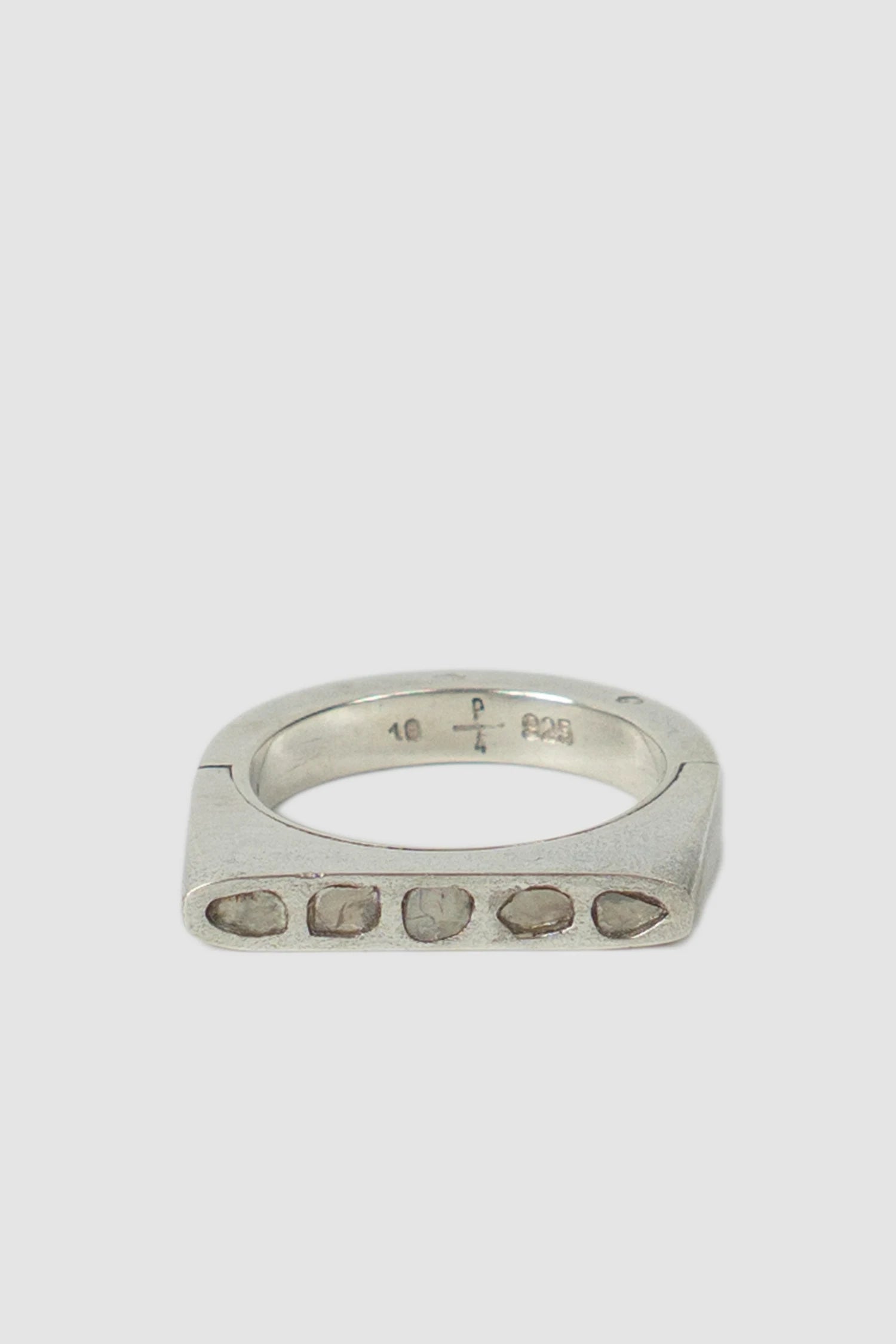 Parts of Four – Polished Silver Rough Diamond Mega Pavé Sistema Ring 4 mm - model front view - MONO-KROM Gallery