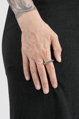 Parts of Four – Polished Silver Rough Diamond Mega Pavé Sistema Ring 4 mm - model women view