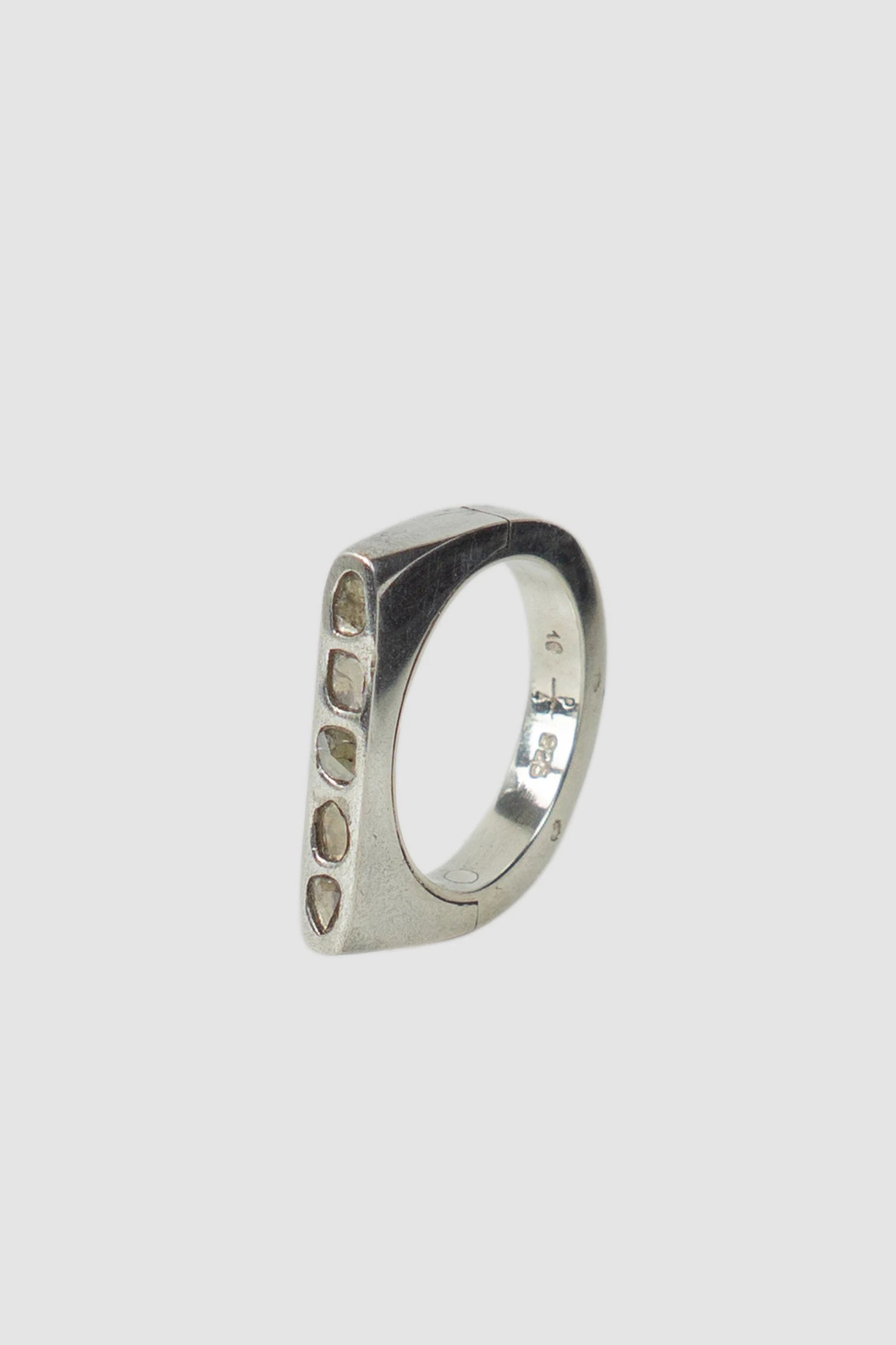 Parts of Four – Polished Silver Rough Diamond Mega Pavé Sistema Ring 4 mm - standing left view