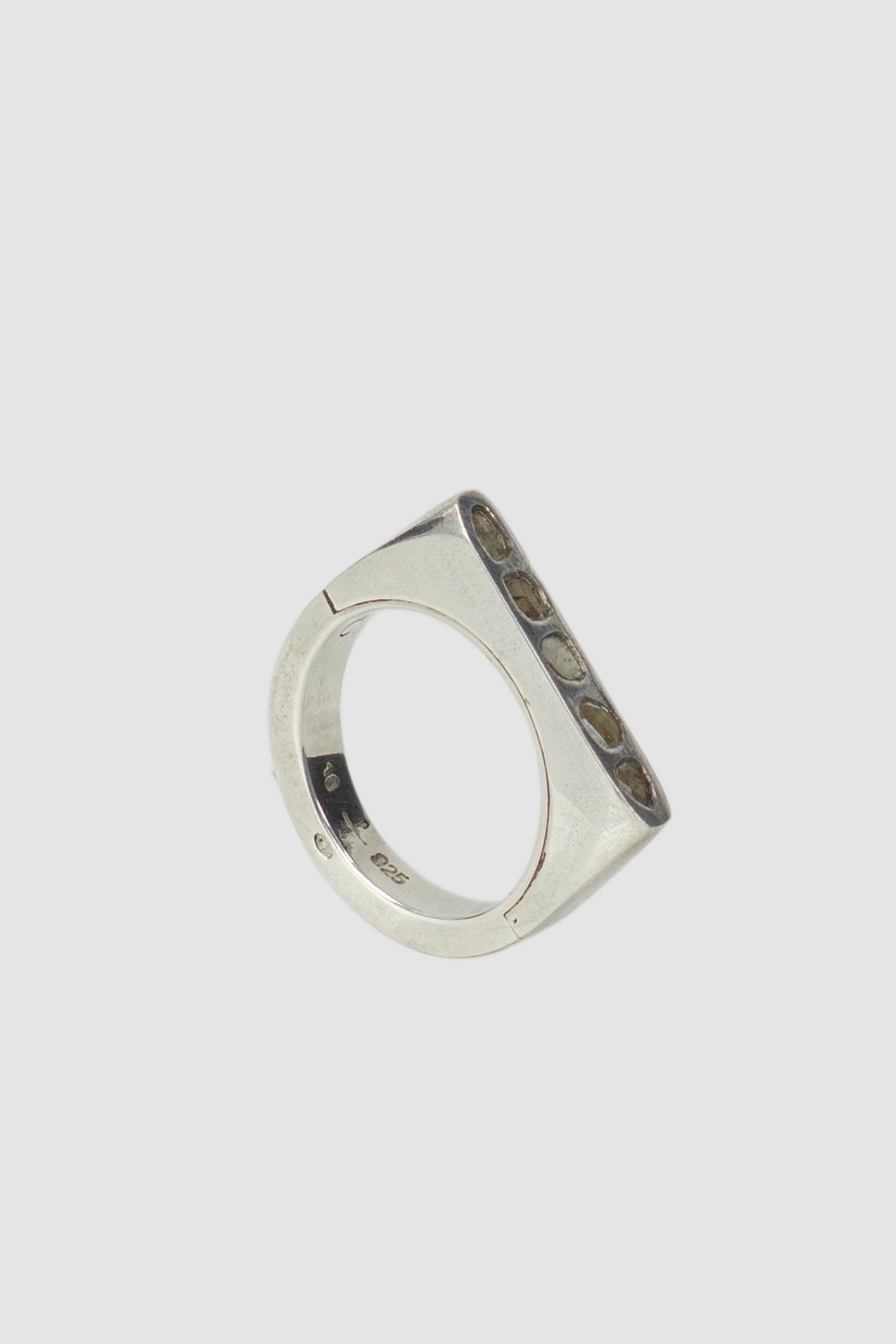 Parts of Four – Polished Silver Rough Diamond Mega Pavé Sistema Ring 4 mm - standing right view