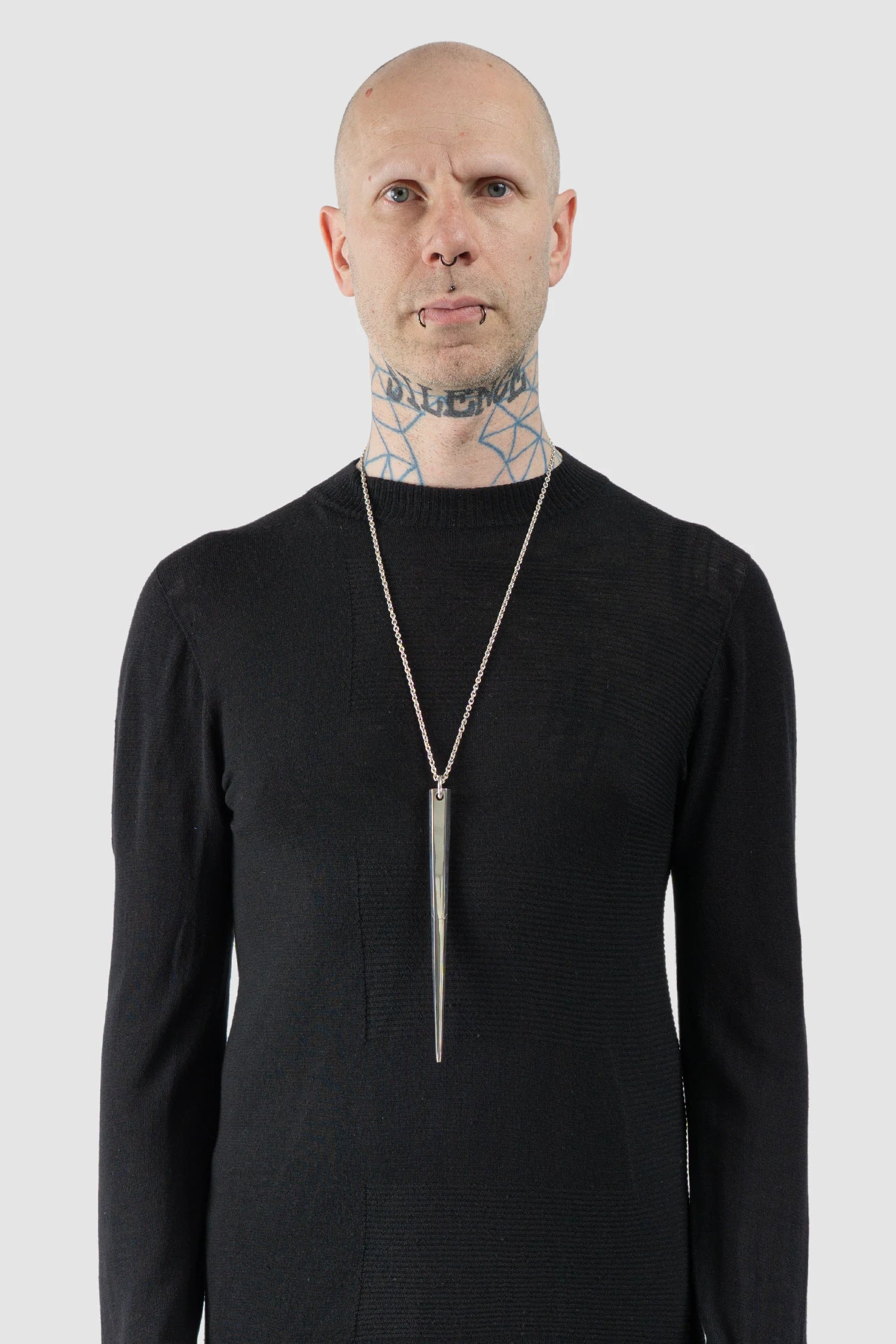 Parts of Four - Polished Sterling Silver Giant Spike Necklace -Model front view - MONO-KROM Gallery